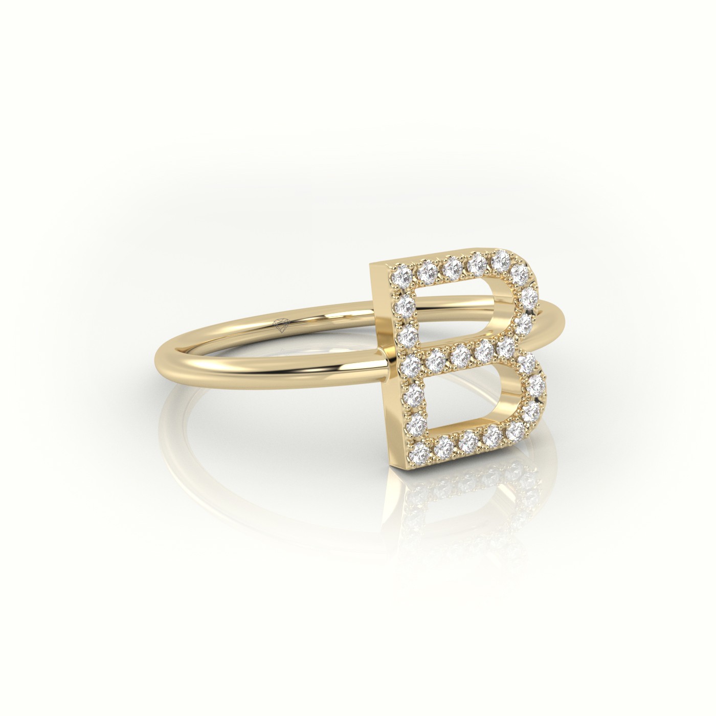 18k yellow gold  round cut diamonds “b” initials monogram alphabet ring Photos & images