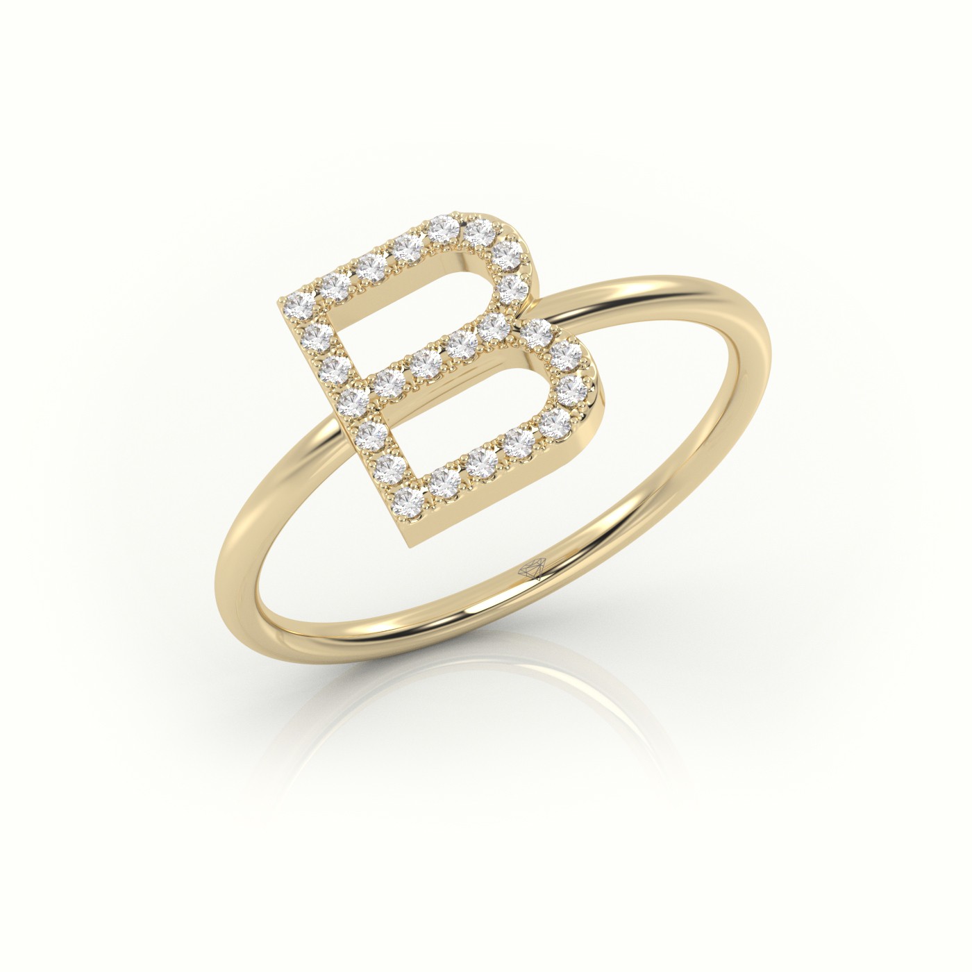 18k yellow gold  round cut diamonds “b” initials monogram alphabet ring Photos & images