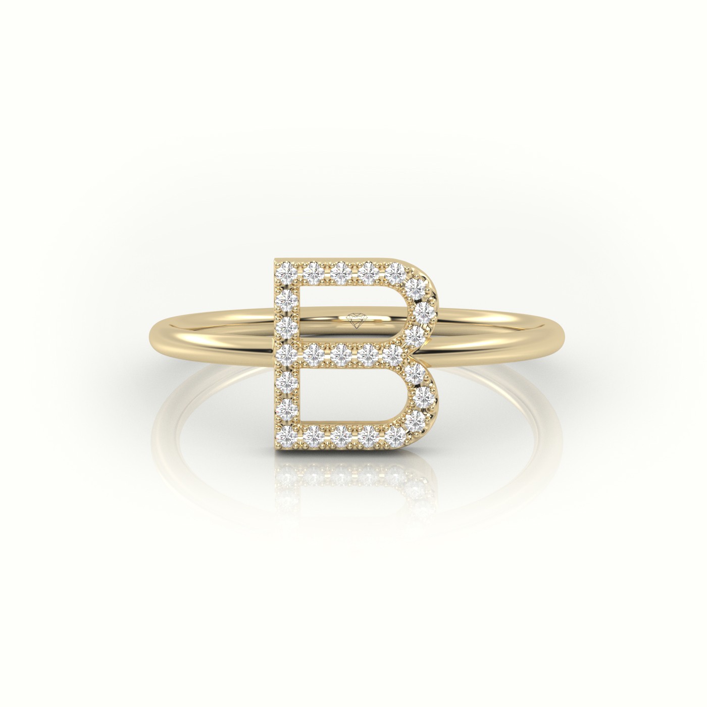 18k yellow gold  round cut diamonds “b” initials monogram alphabet ring