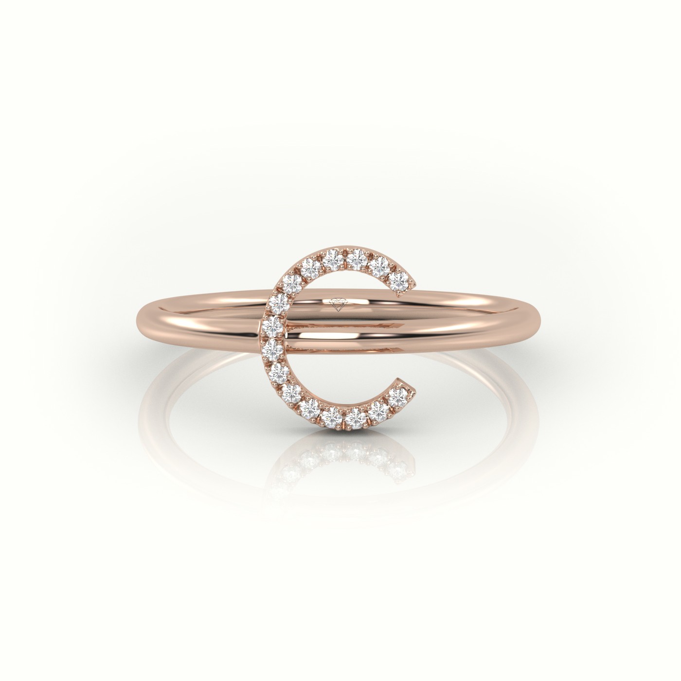 18k rose gold  round cut diamonds “c” initials monogram alphabet ring