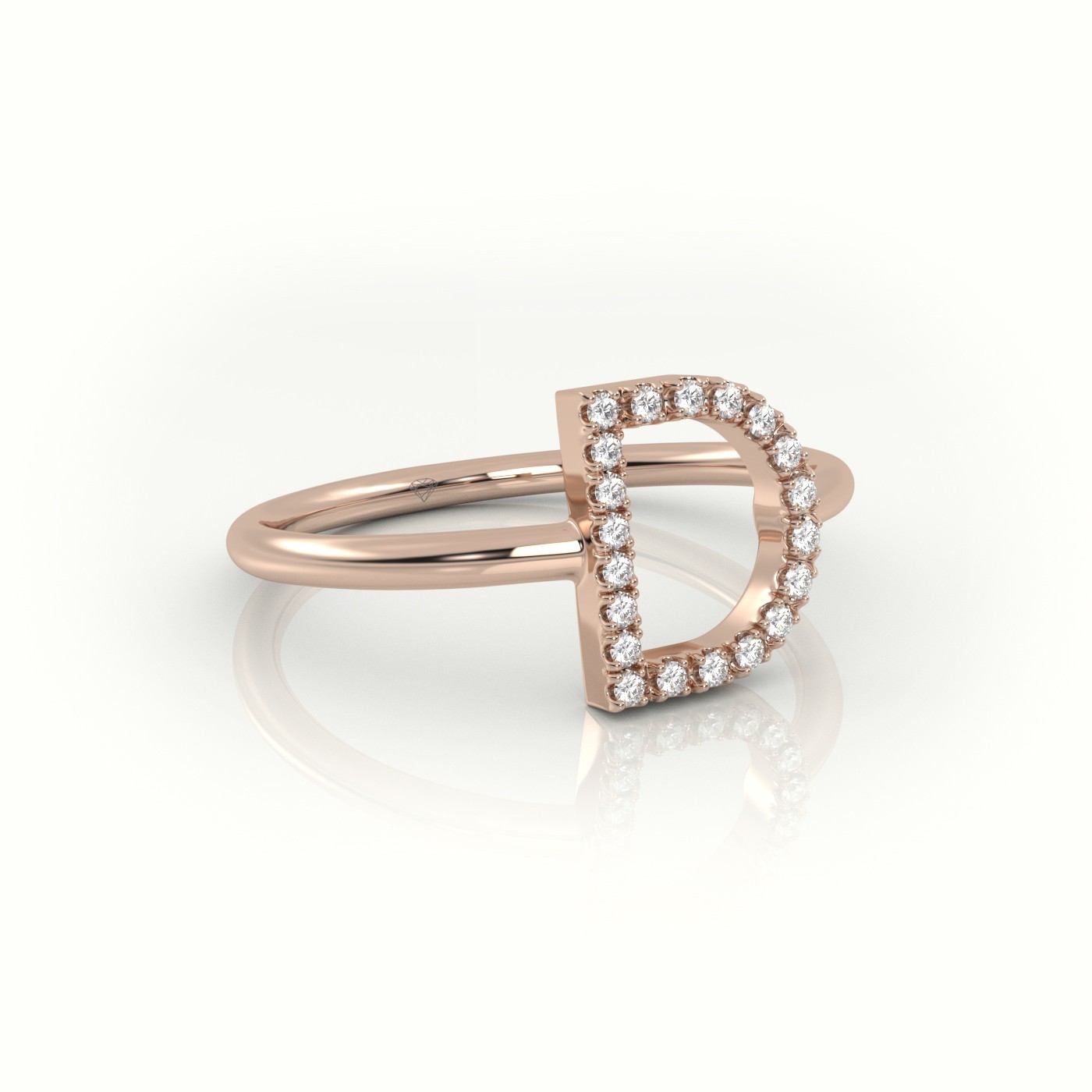 18k rose gold  round cut diamonds “d” initials monogram alphabet ring Photos & images