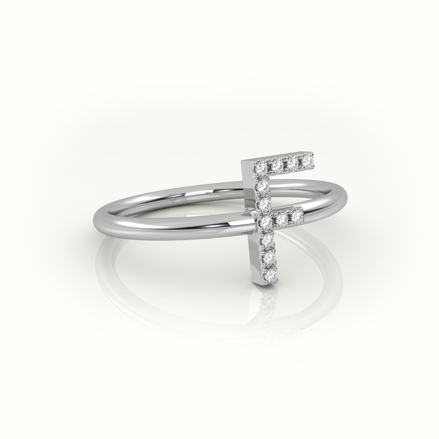 18k white gold  round cut diamonds “f” initials monogram alphabet ring Photos & images