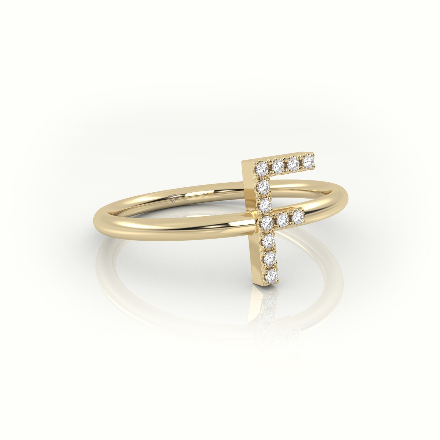 18k yellow gold  round cut diamonds “f” initials monogram alphabet ring Photos & images
