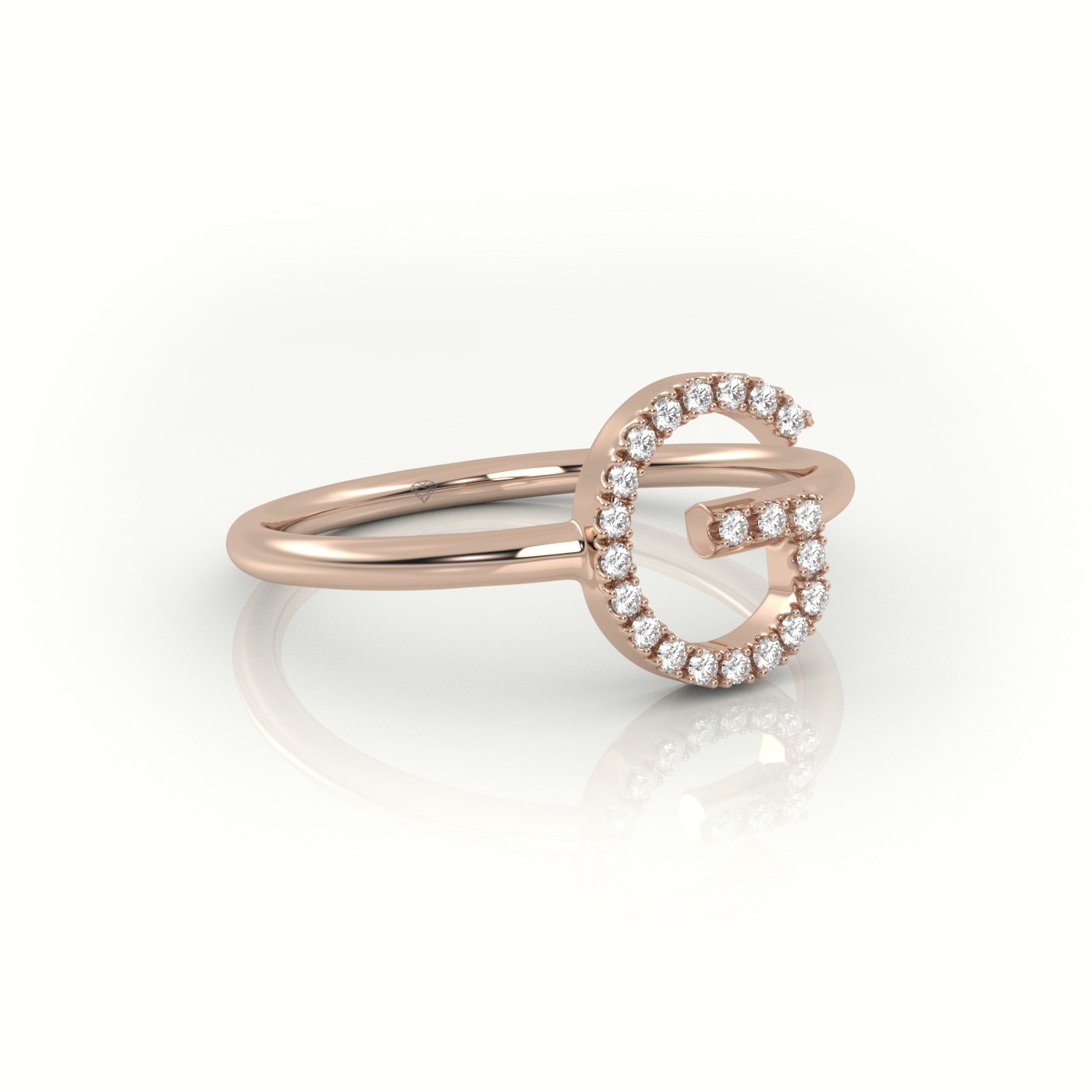 18k rose gold  round cut diamonds “g” initials monogram alphabet ring Photos & images