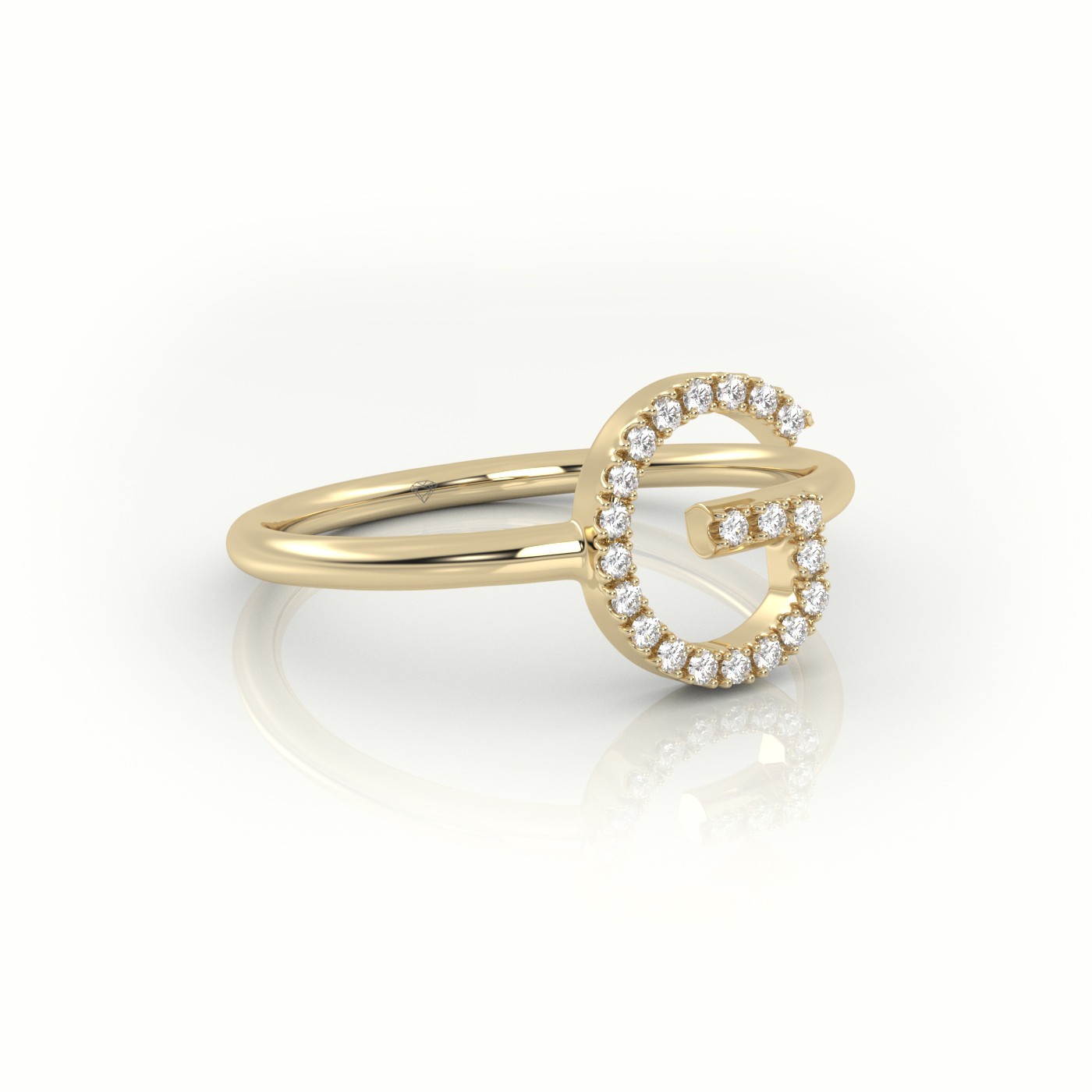 18k yellow gold  round cut diamonds “g” initials monogram alphabet ring Photos & images