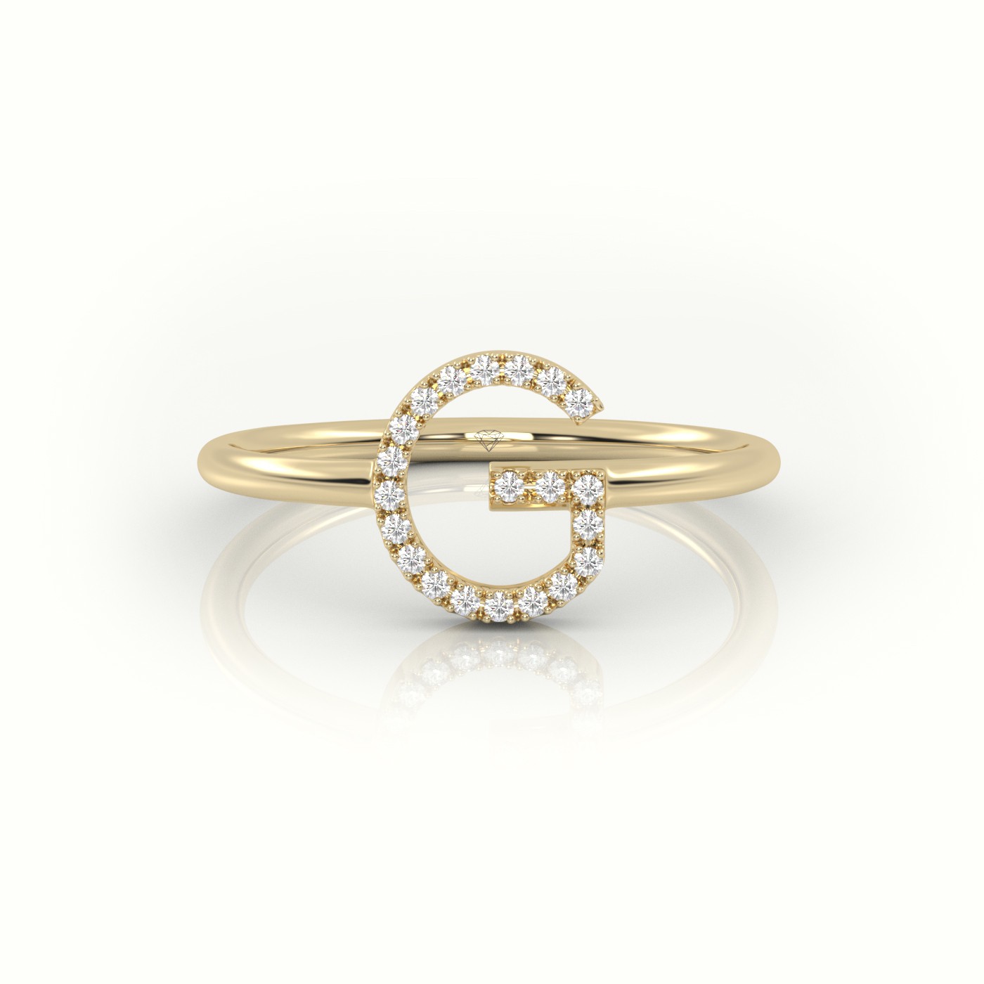 18k yellow gold  round cut diamonds “g” initials monogram alphabet ring