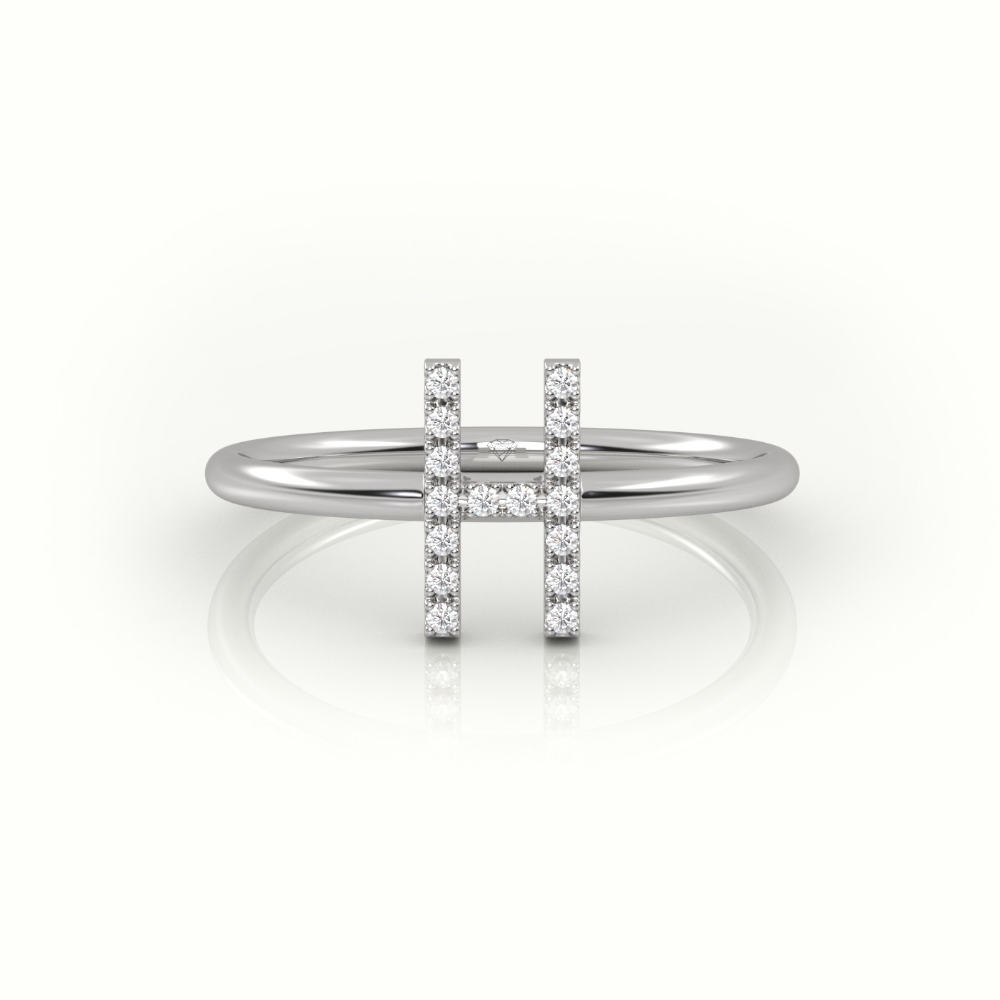 18k white gold  round cut diamonds “h” initials monogram alphabet ring