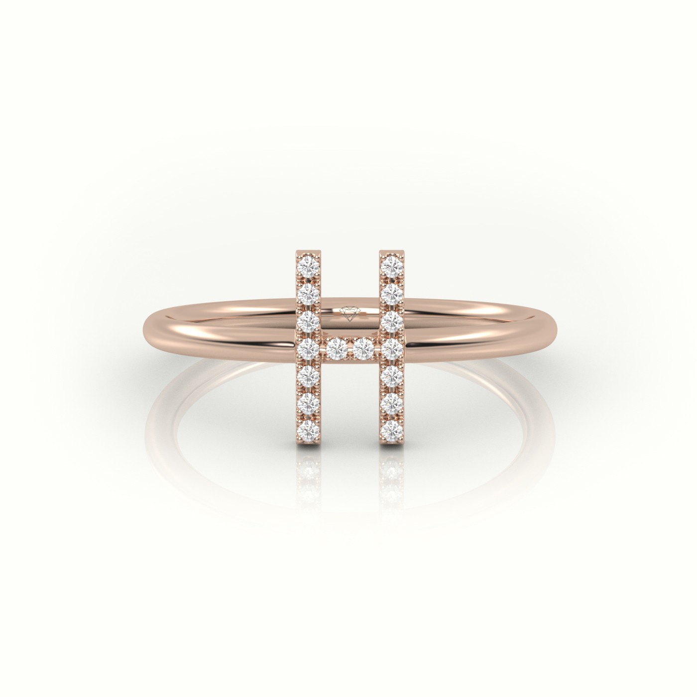 18k rose gold  round cut diamonds “h” initials monogram alphabet ring