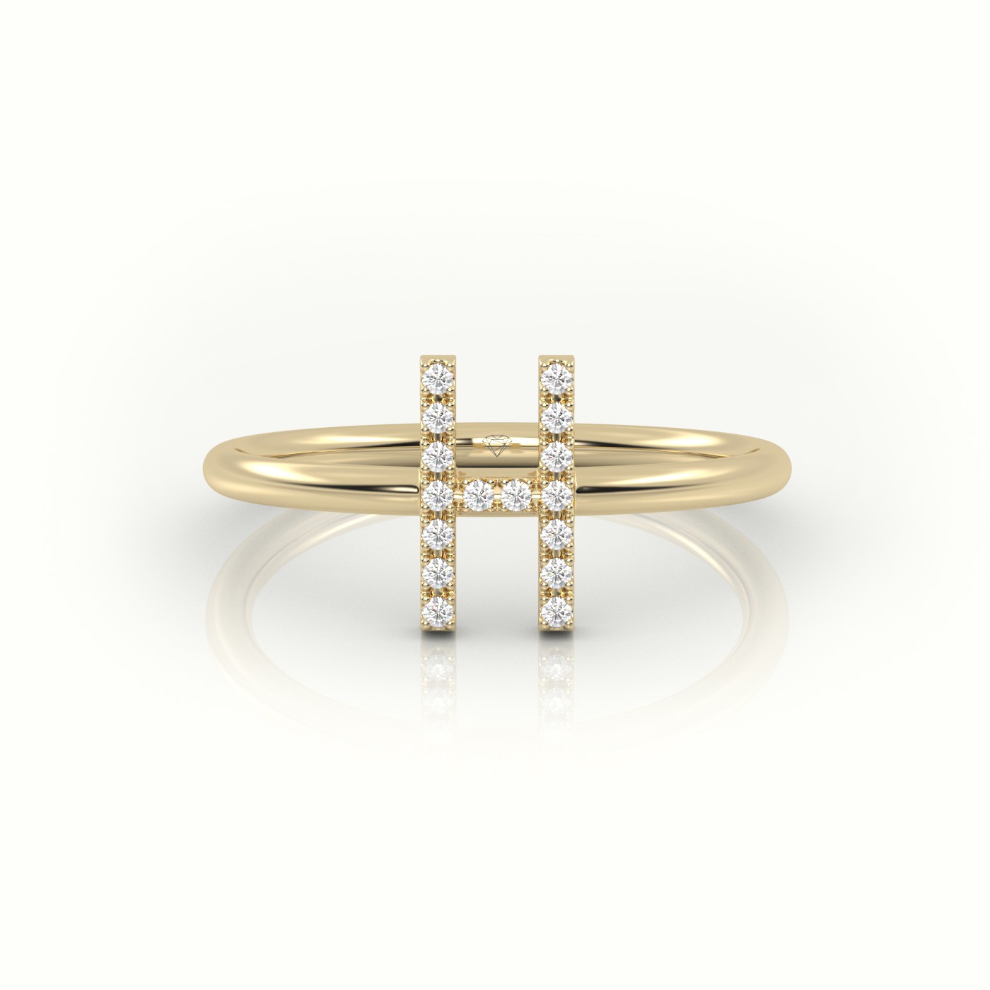 18k yellow gold  round cut diamonds “h” initials monogram alphabet ring