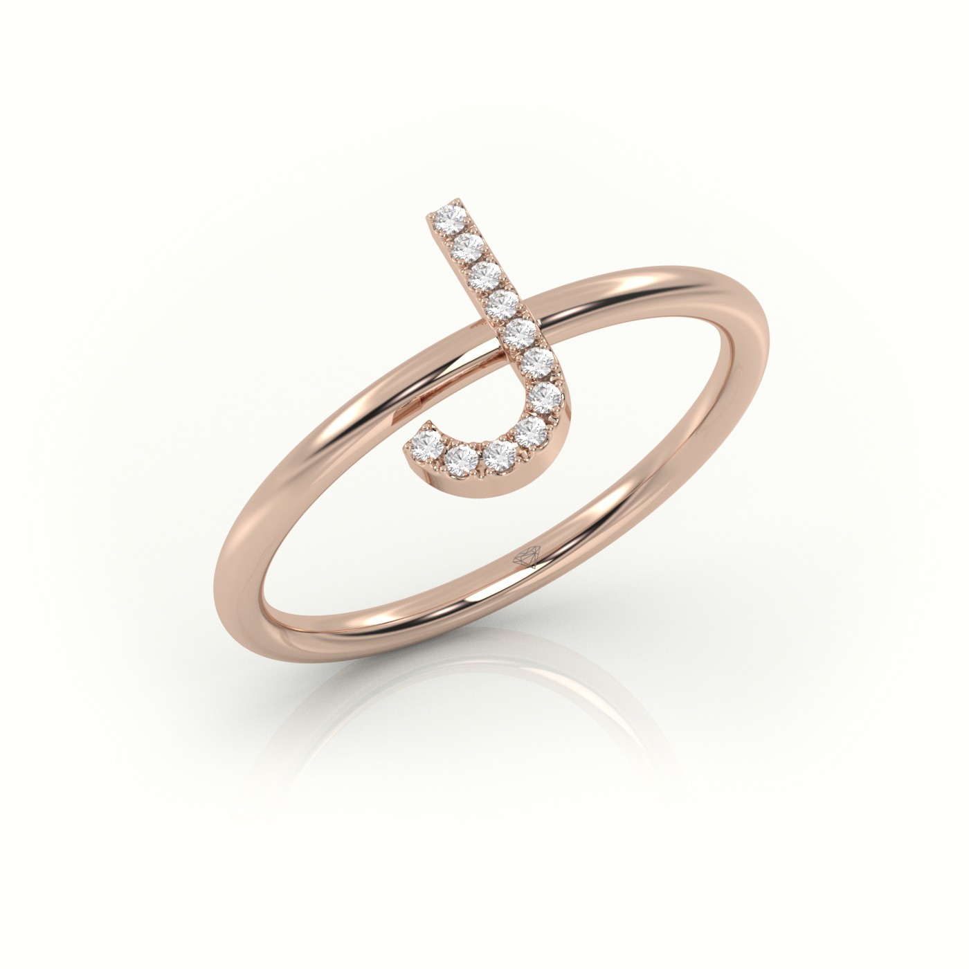 18k rose gold  round cut diamonds “j” initials monogram alphabet ring Photos & images