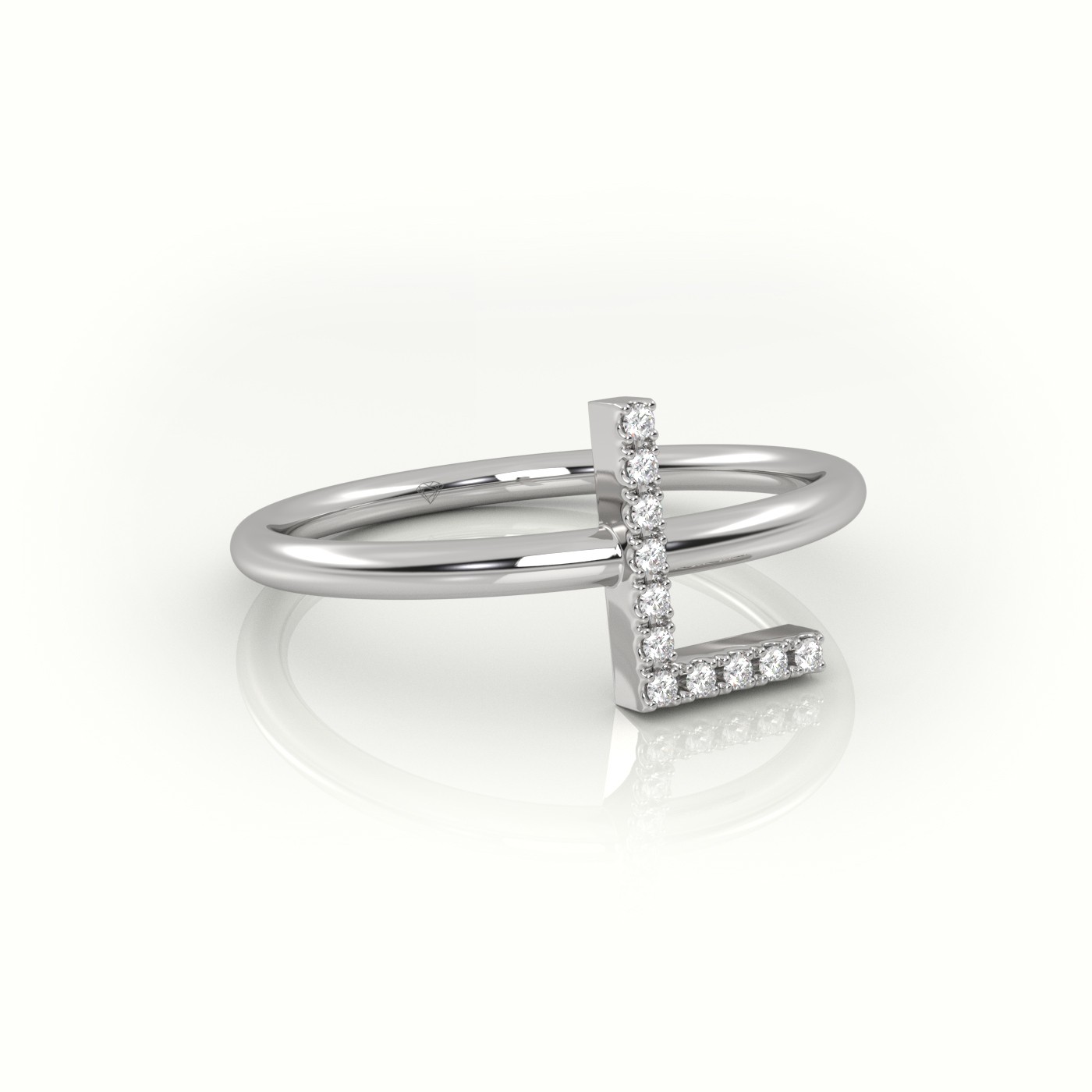 18k white gold  round cut diamonds “l” initials monogram alphabet ring Photos & images
