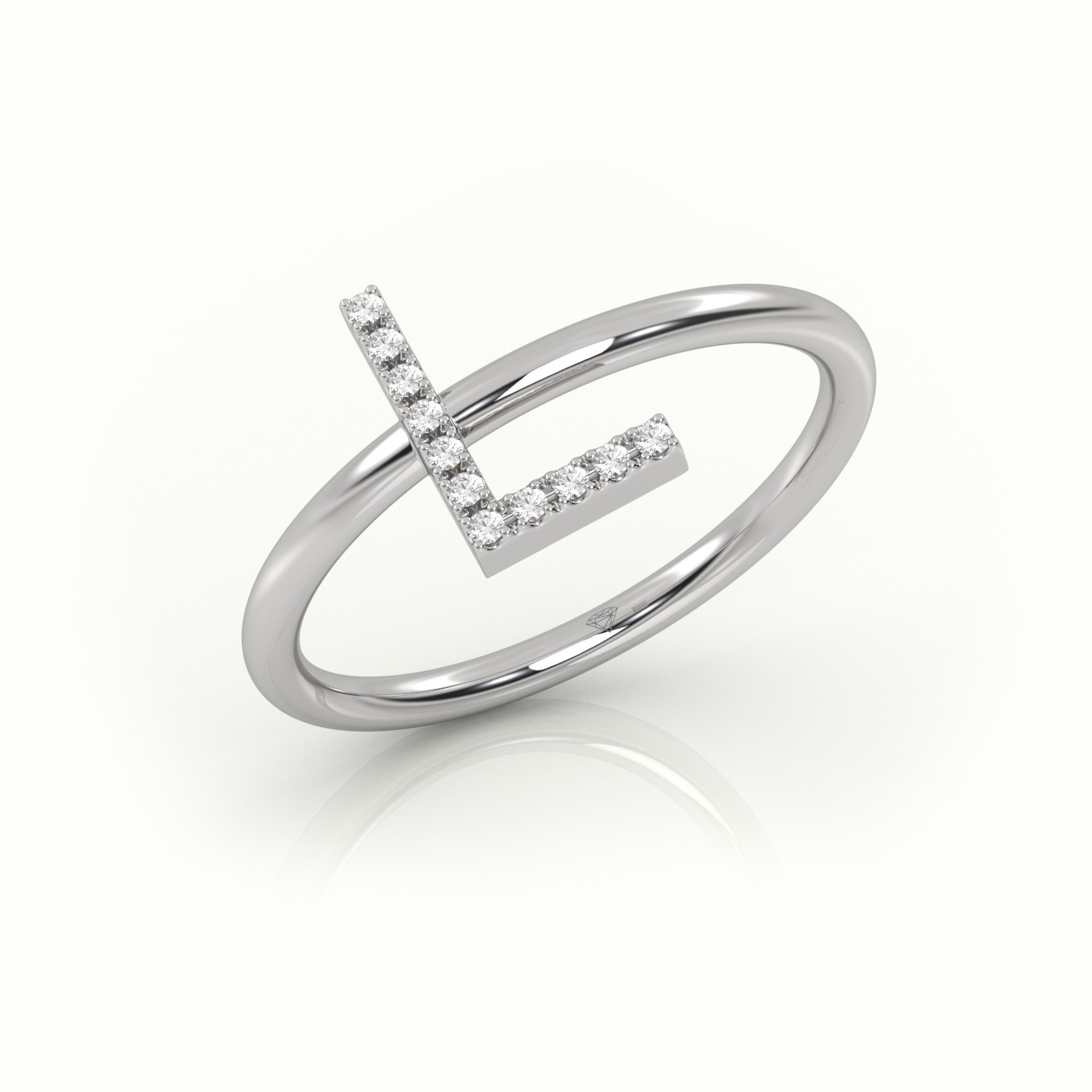 18k white gold  round cut diamonds “l” initials monogram alphabet ring Photos & images