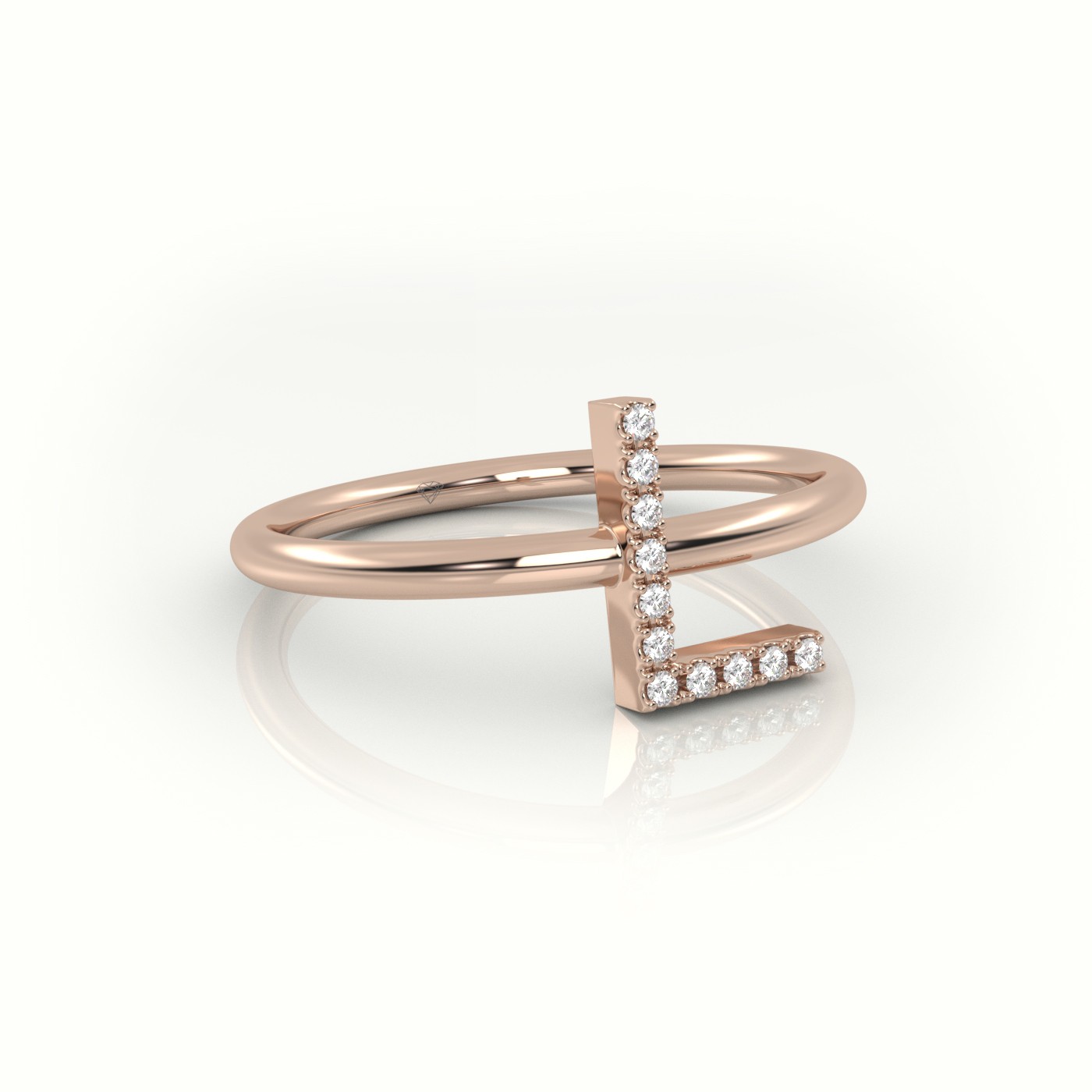 18k rose gold  round cut diamonds “l” initials monogram alphabet ring Photos & images