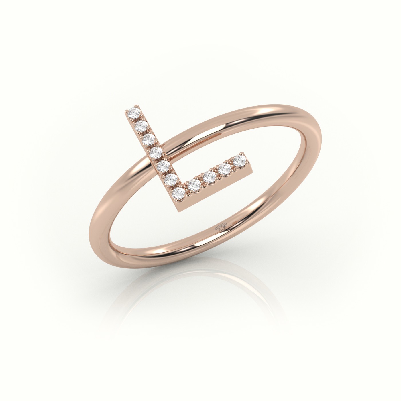 18k rose gold  round cut diamonds “l” initials monogram alphabet ring Photos & images
