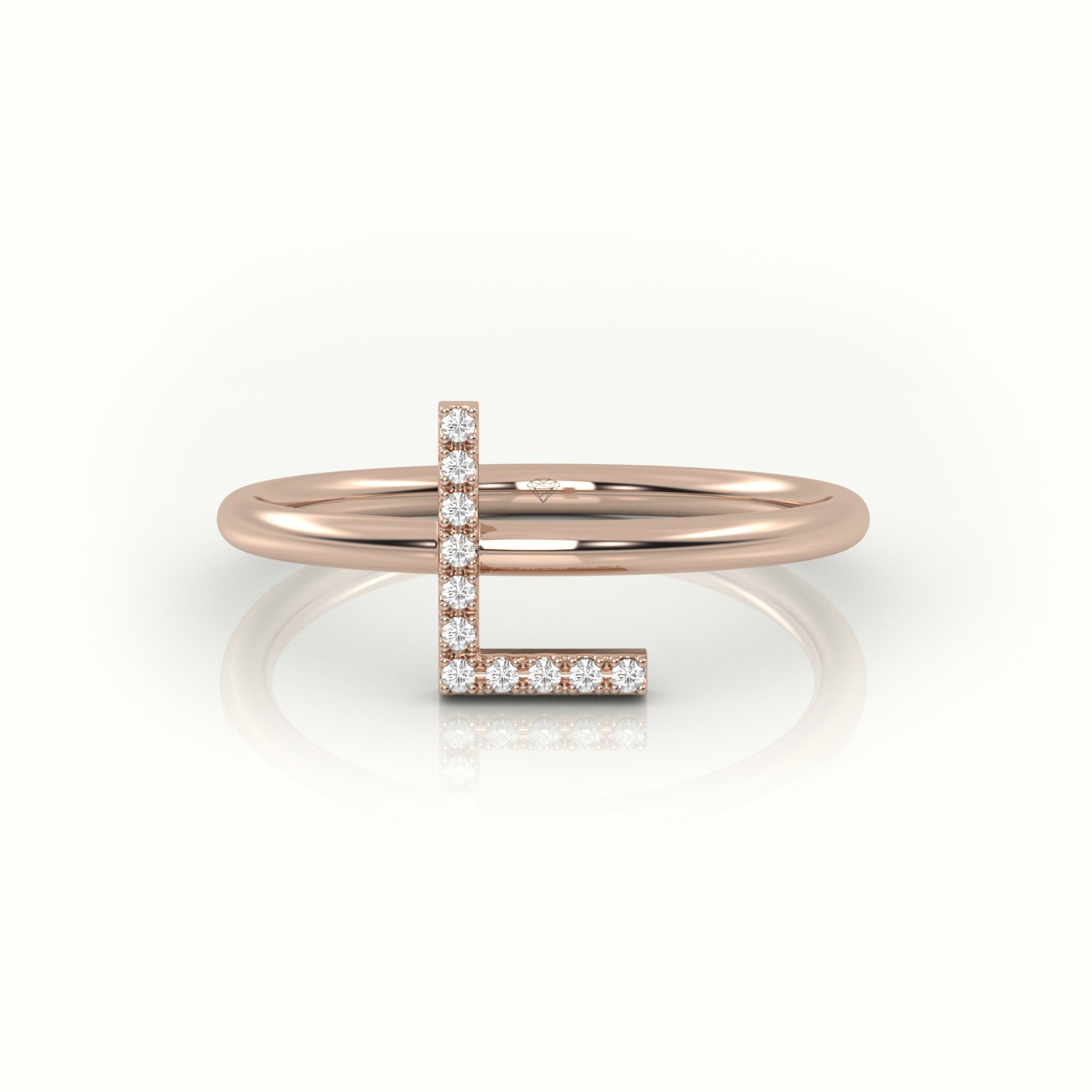 18k rose gold  round cut diamonds “l” initials monogram alphabet ring
