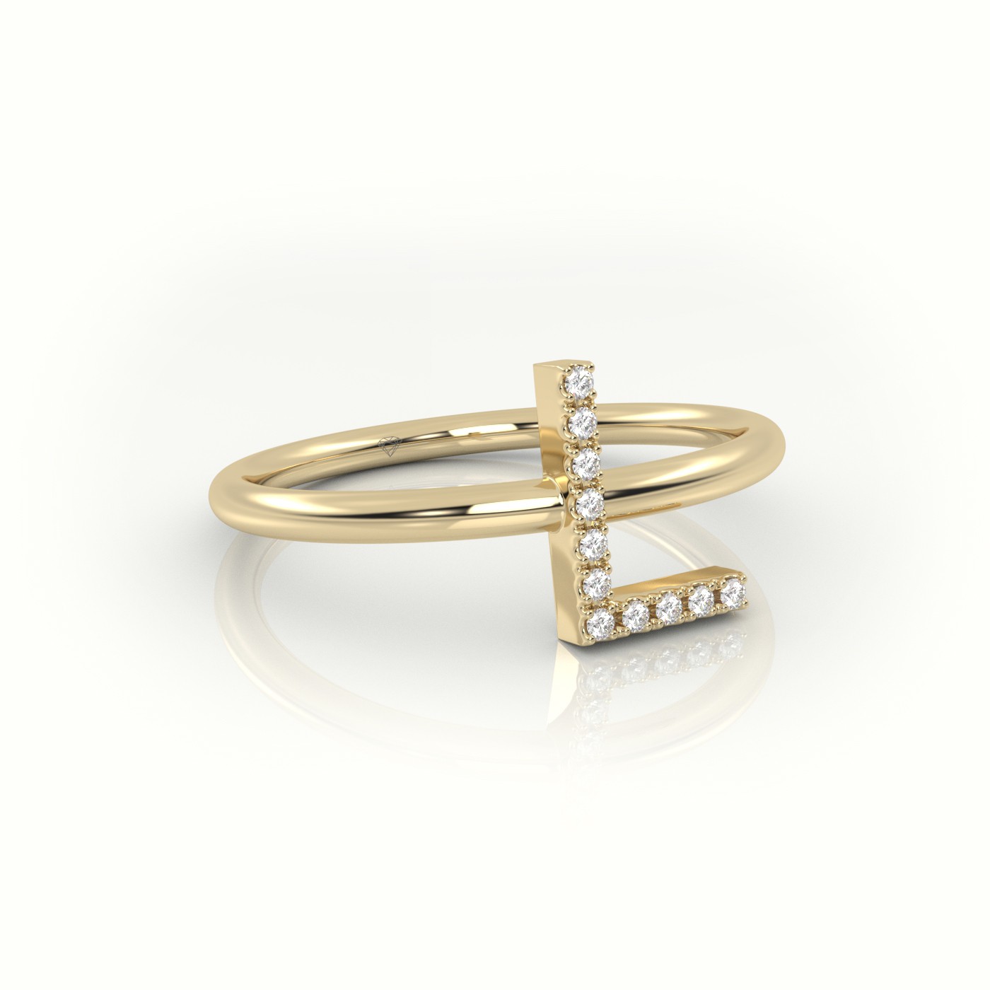 18k yellow gold  round cut diamonds “l” initials monogram alphabet ring Photos & images