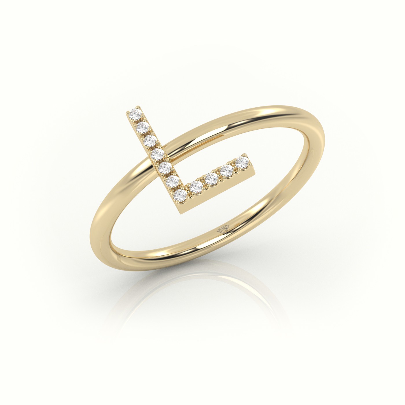 18k yellow gold  round cut diamonds “l” initials monogram alphabet ring Photos & images