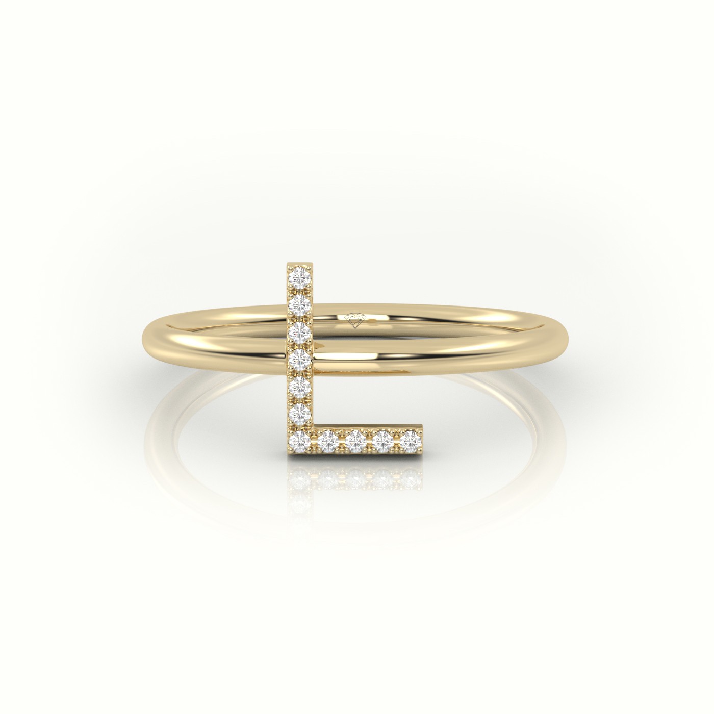 18k yellow gold  round cut diamonds “l” initials monogram alphabet ring