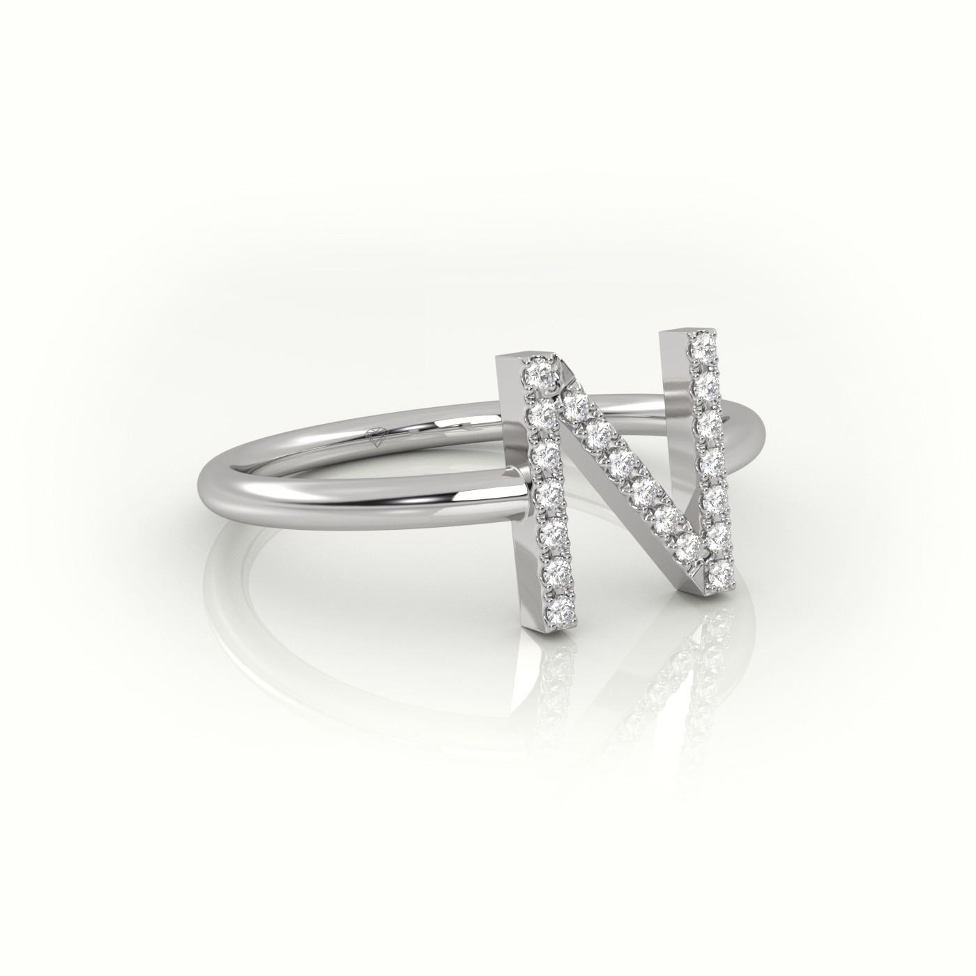 18k white gold  round cut diamonds “n” initials monogram alphabet ring Photos & images