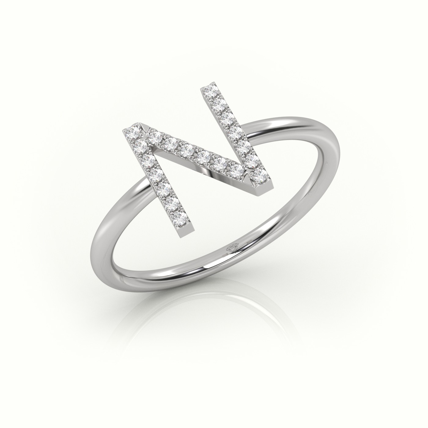 18k white gold  round cut diamonds “n” initials monogram alphabet ring Photos & images