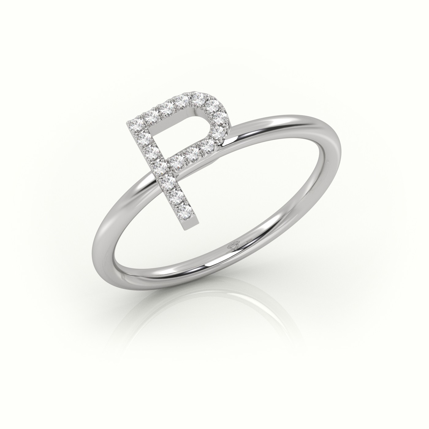 18k white gold  round cut diamonds “p” initials monogram alphabet ring Photos & images