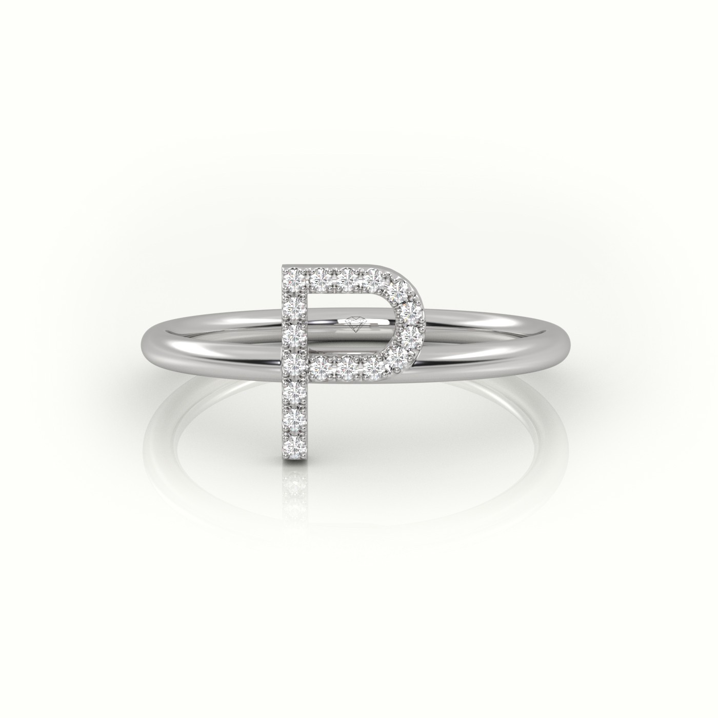 18k white gold  round cut diamonds “p” initials monogram alphabet ring