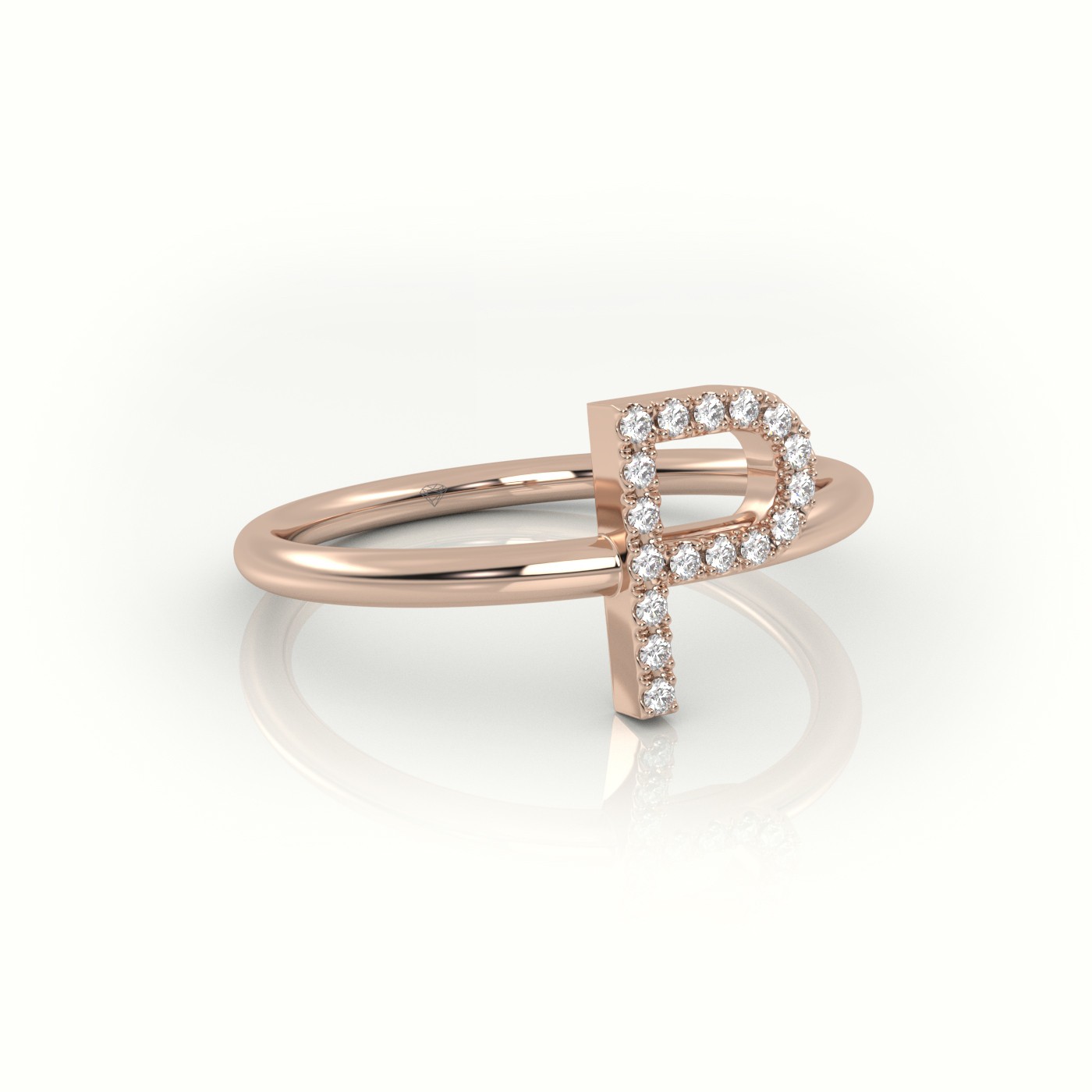 18k rose gold  round cut diamonds “p” initials monogram alphabet ring Photos & images