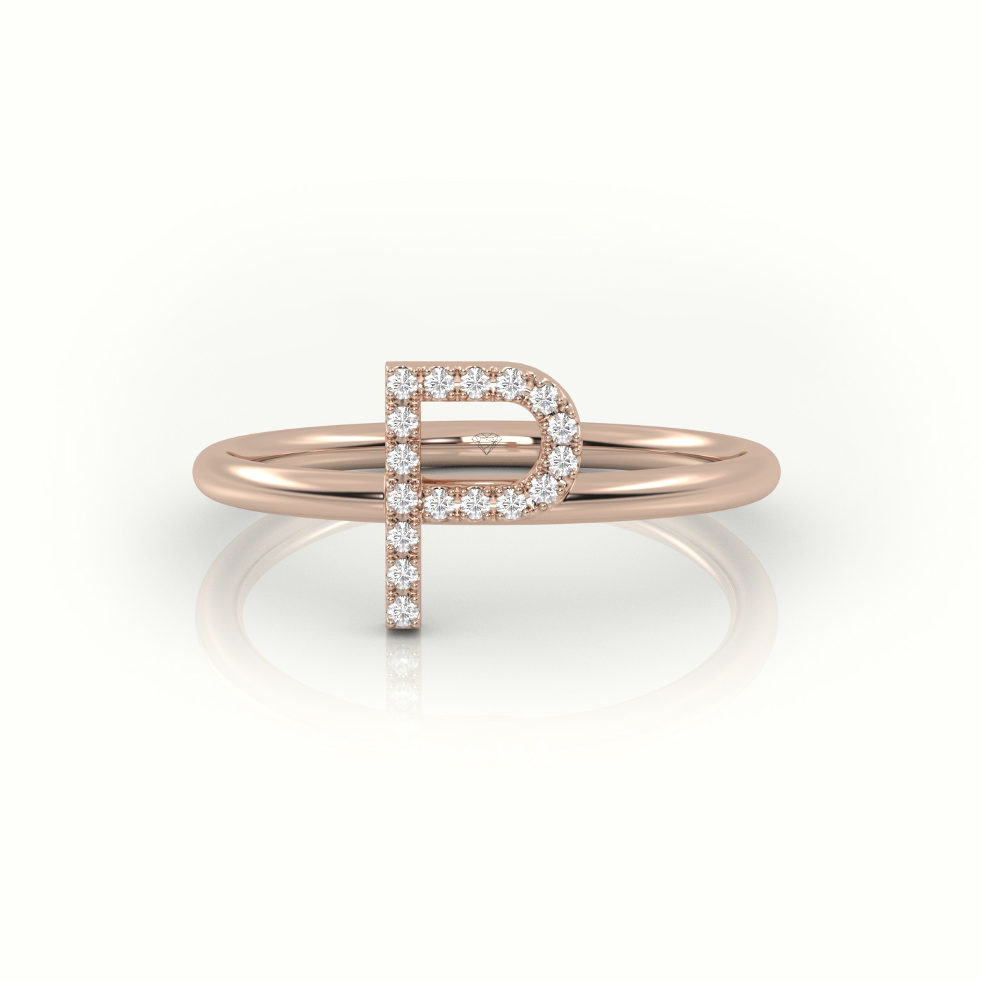 18k rose gold  round cut diamonds “p” initials monogram alphabet ring