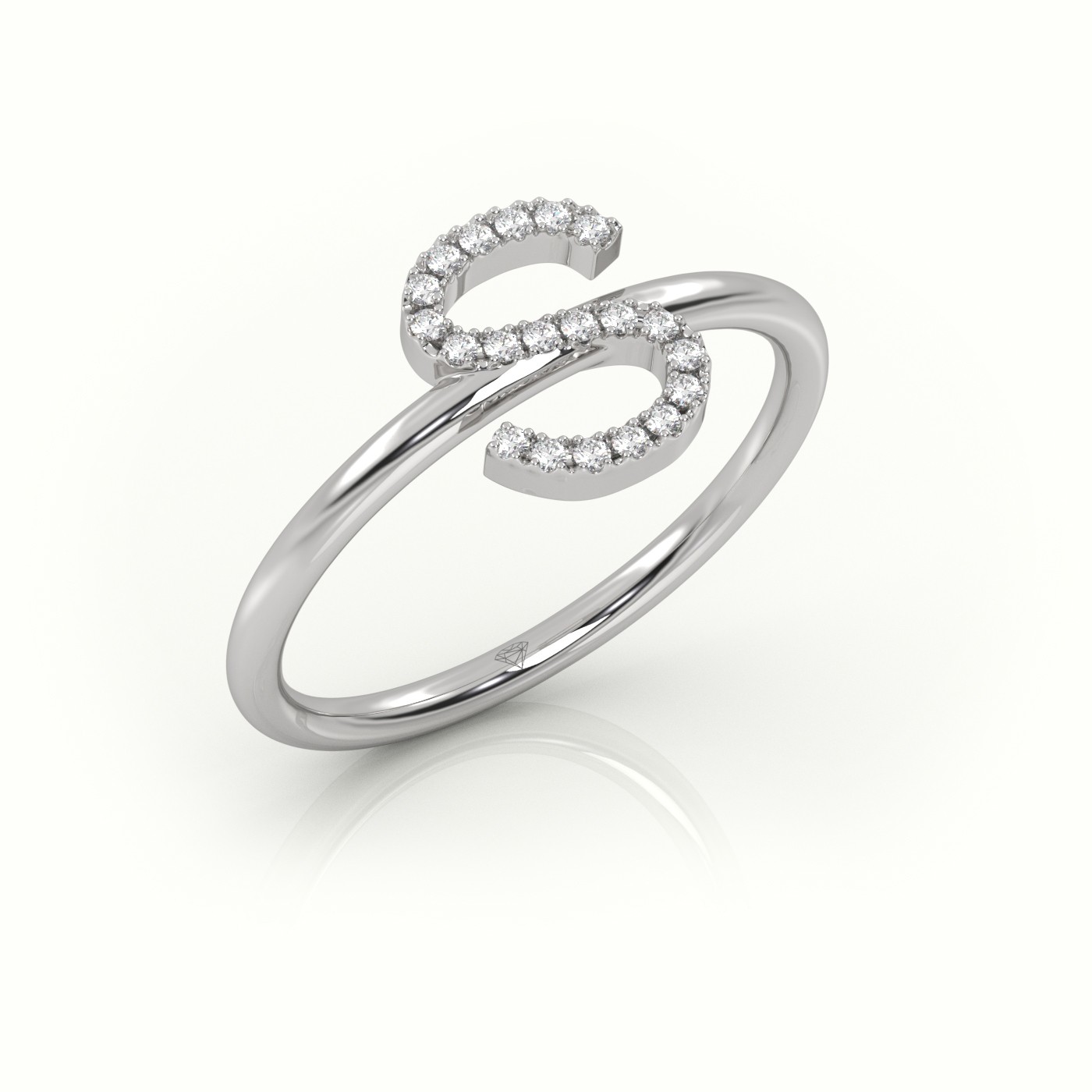 18k white gold  round cut diamonds “s” initials monogram alphabet ring Photos & images