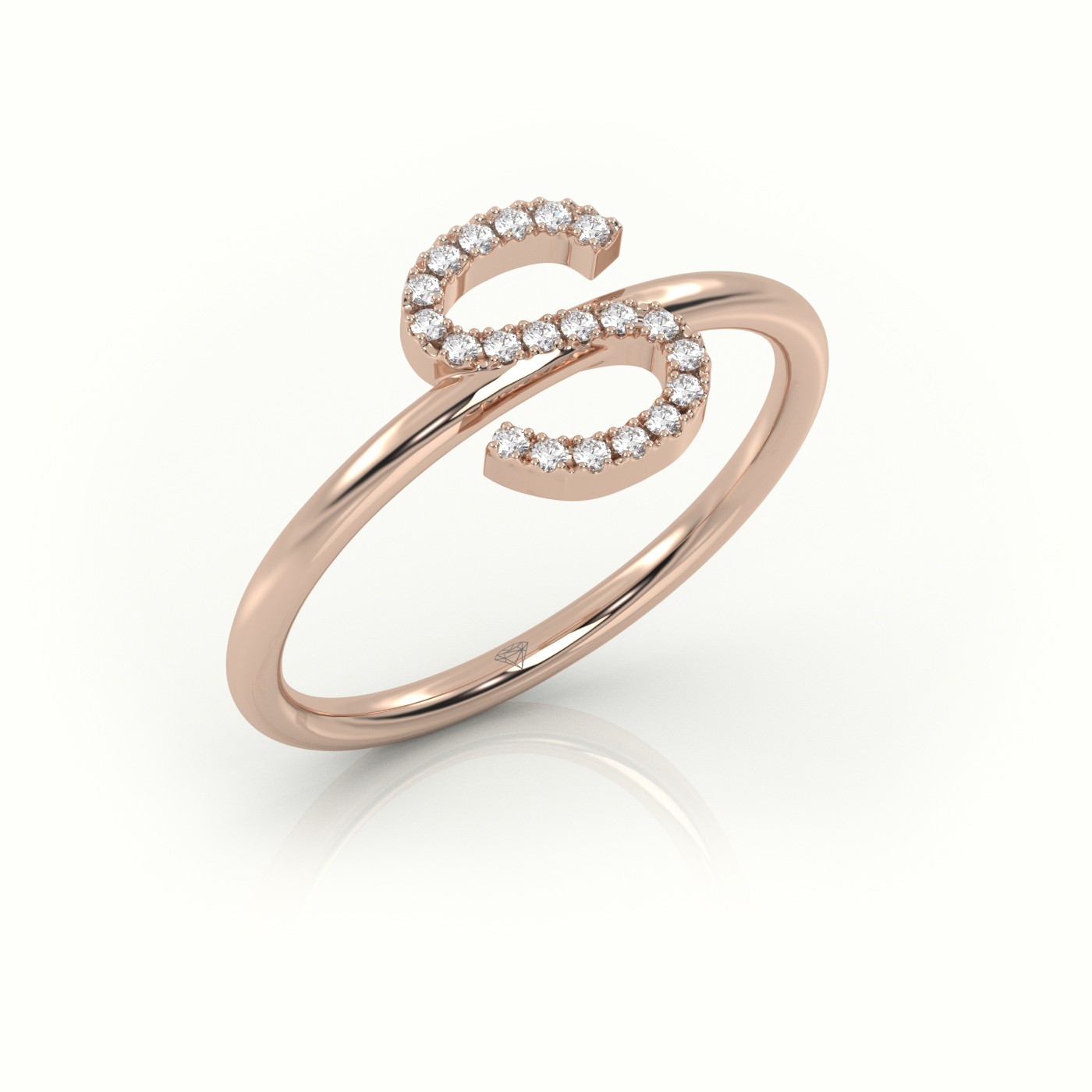 18k rose gold  round cut diamonds “s” initials monogram alphabet ring Photos & images