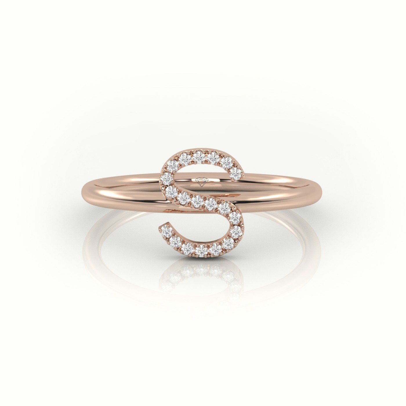 18k rose gold  round cut diamonds “s” initials monogram alphabet ring