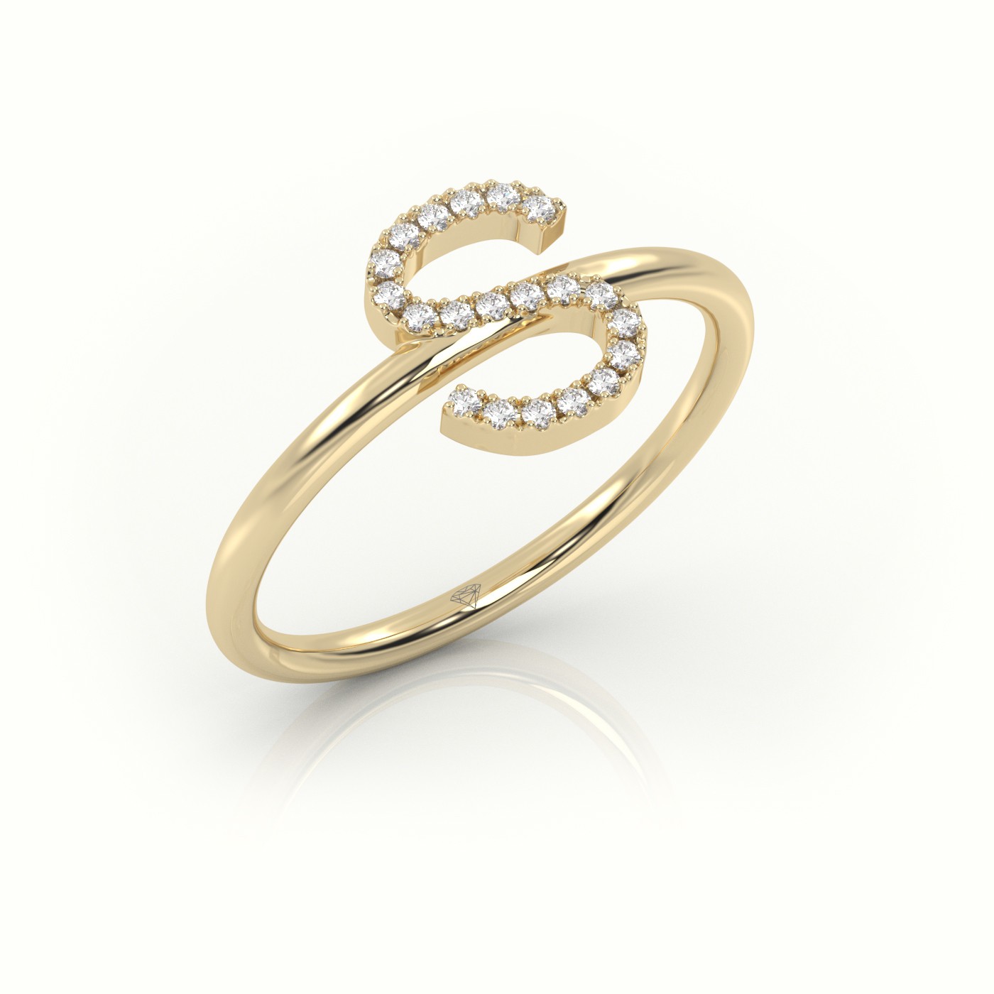 18k yellow gold  round cut diamonds “s” initials monogram alphabet ring Photos & images