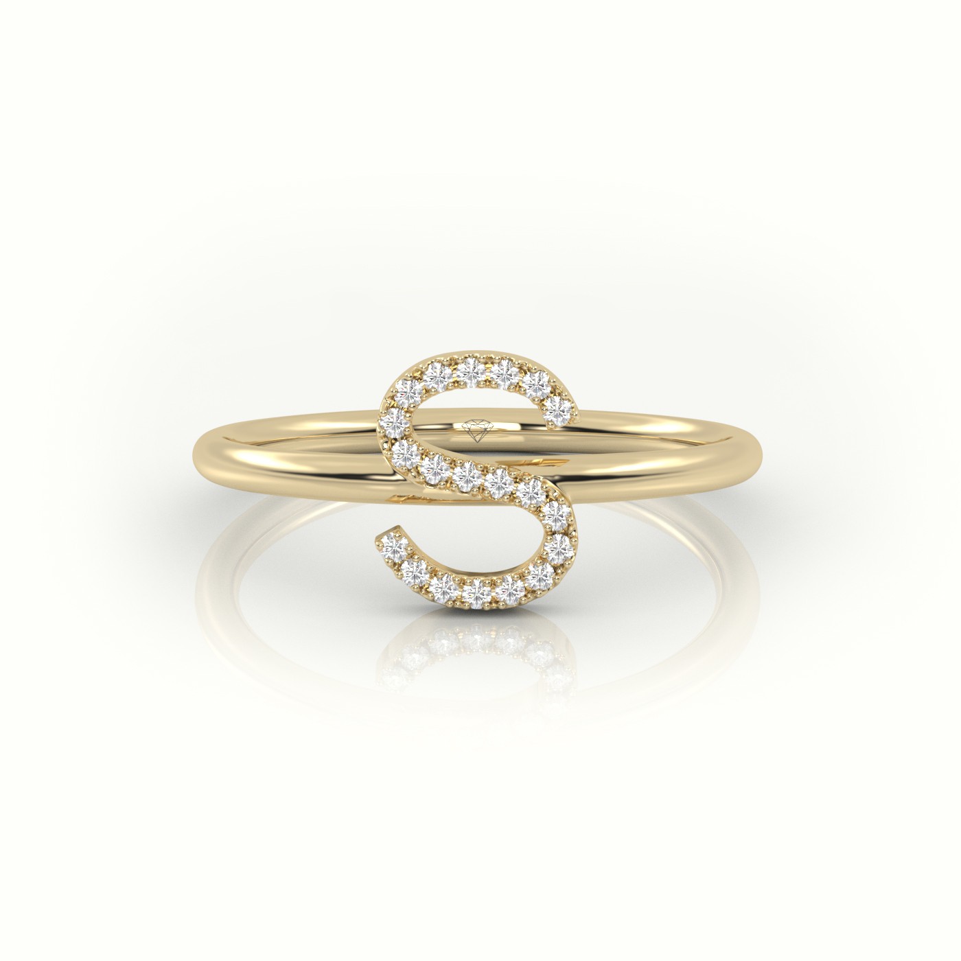 18k yellow gold  round cut diamonds “s” initials monogram alphabet ring