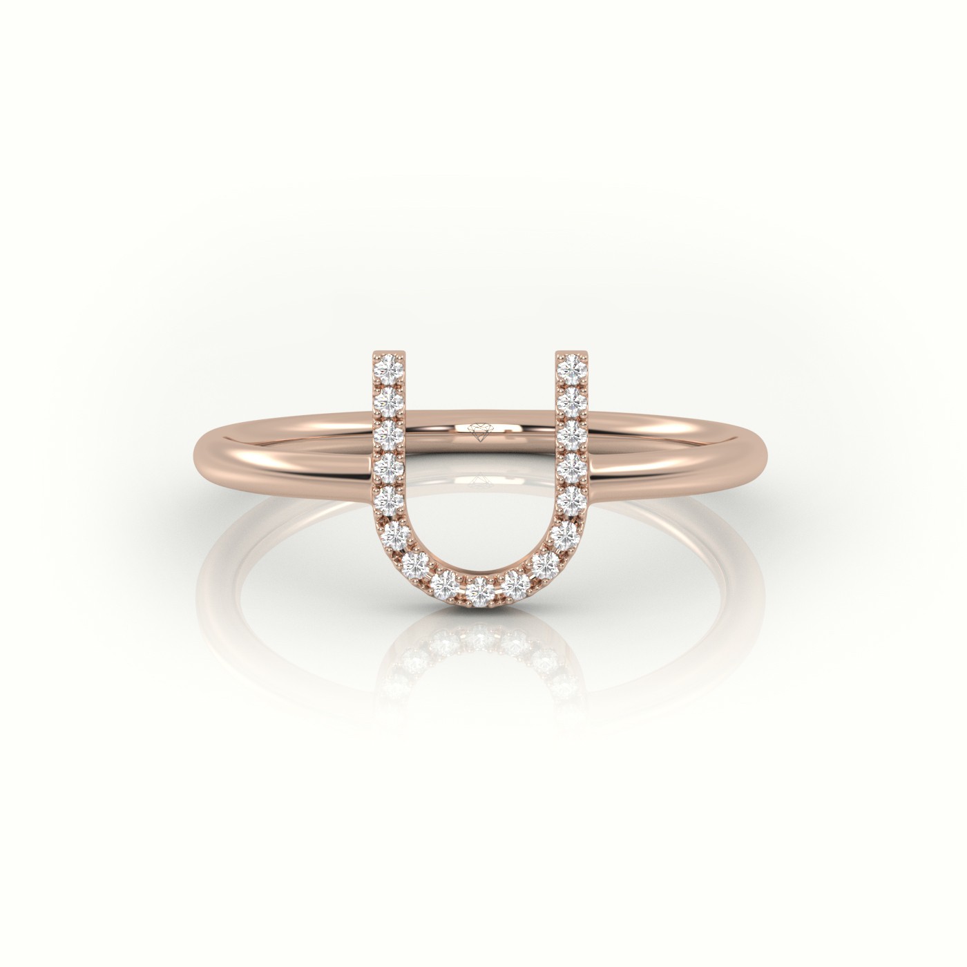 18k rose gold  round cut diamonds “u” initials monogram alphabet ring