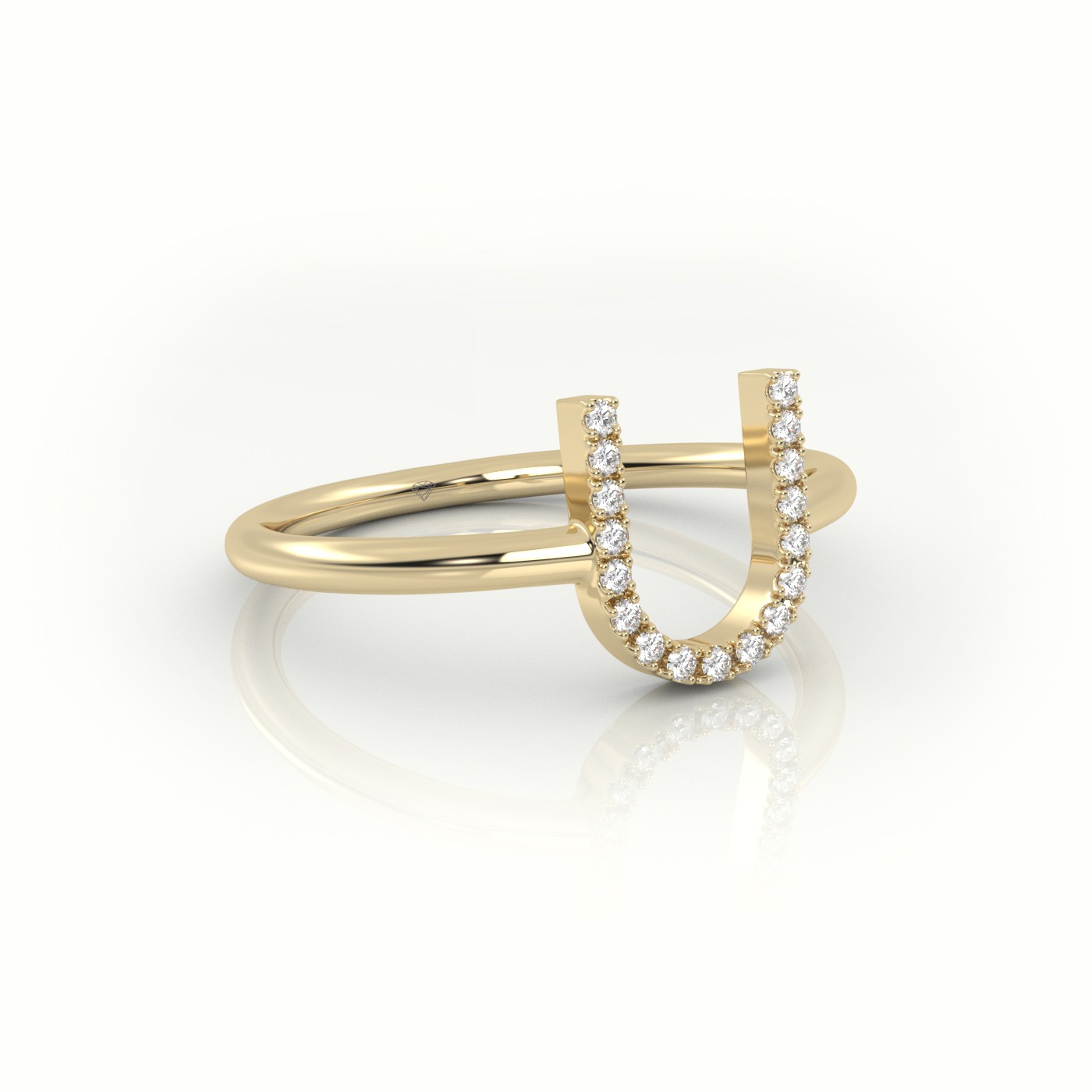18k yellow gold  round cut diamonds “u” initials monogram alphabet ring Photos & images