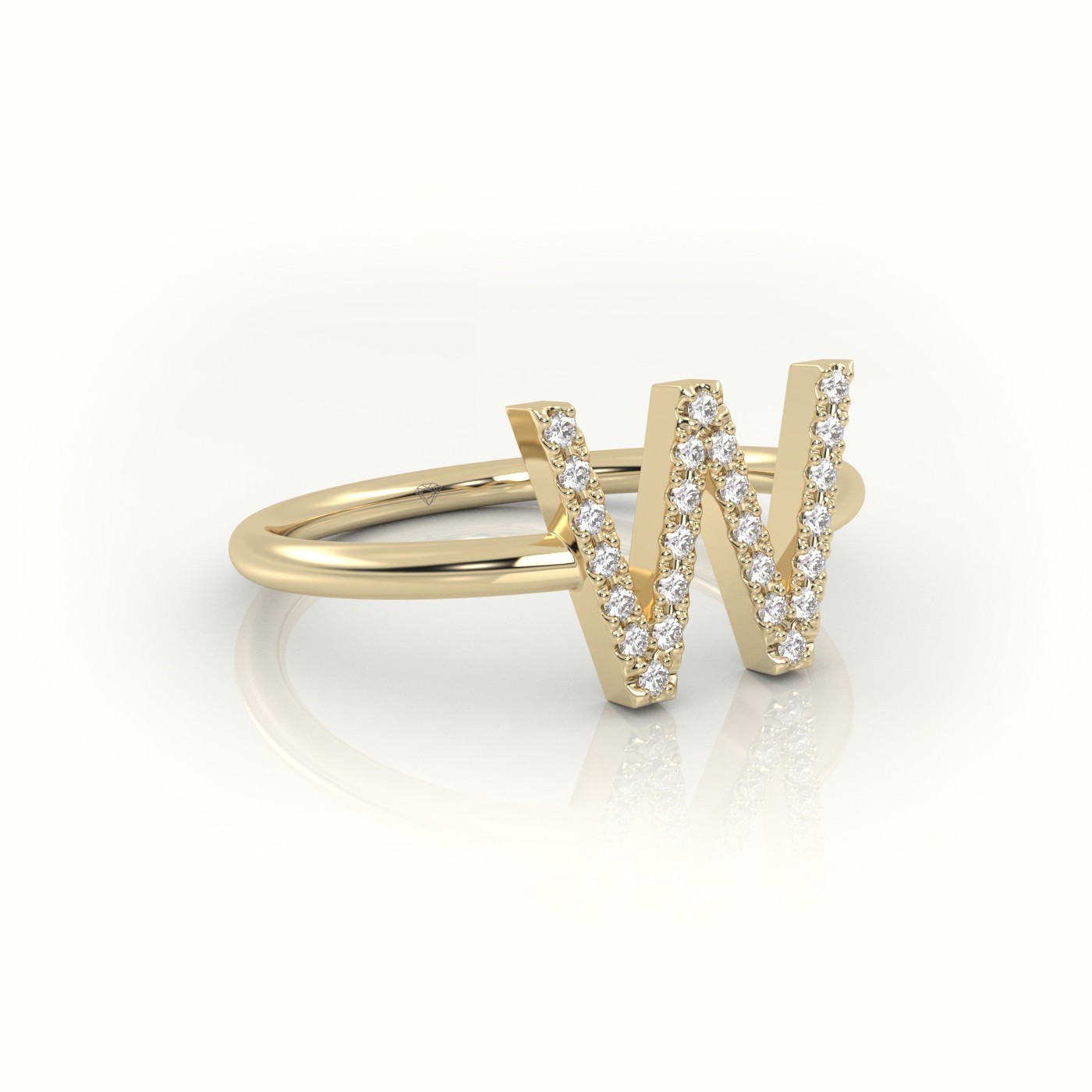 18k yellow gold  round cut diamonds “w” initials monogram alphabet ring Photos & images
