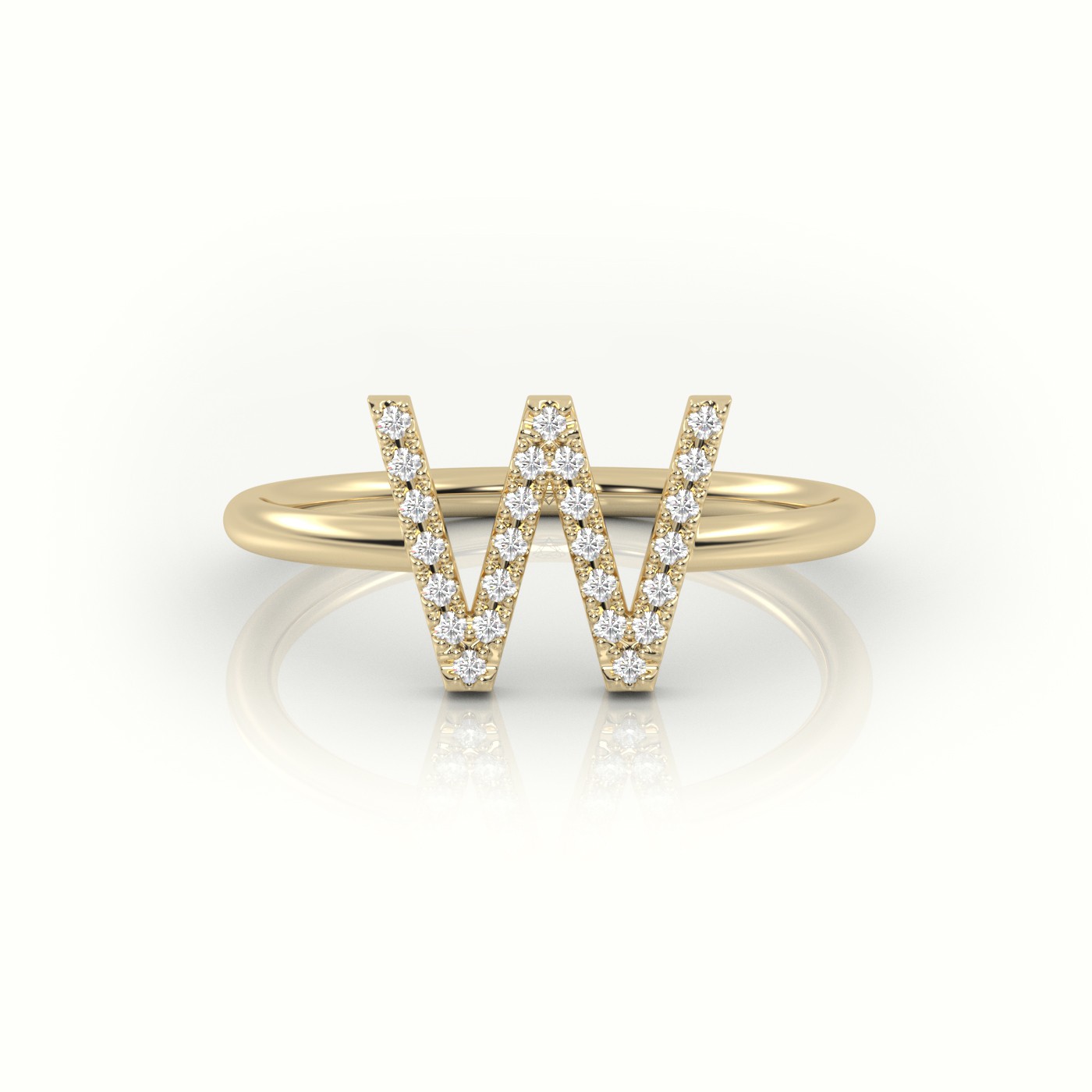 18k yellow gold  round cut diamonds “w” initials monogram alphabet ring
