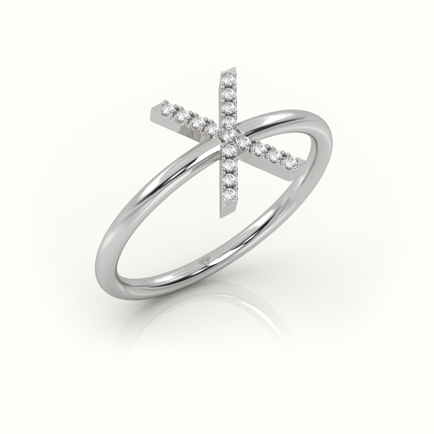 18k white gold  round cut diamonds “x” initials monogram alphabet ring Photos & images
