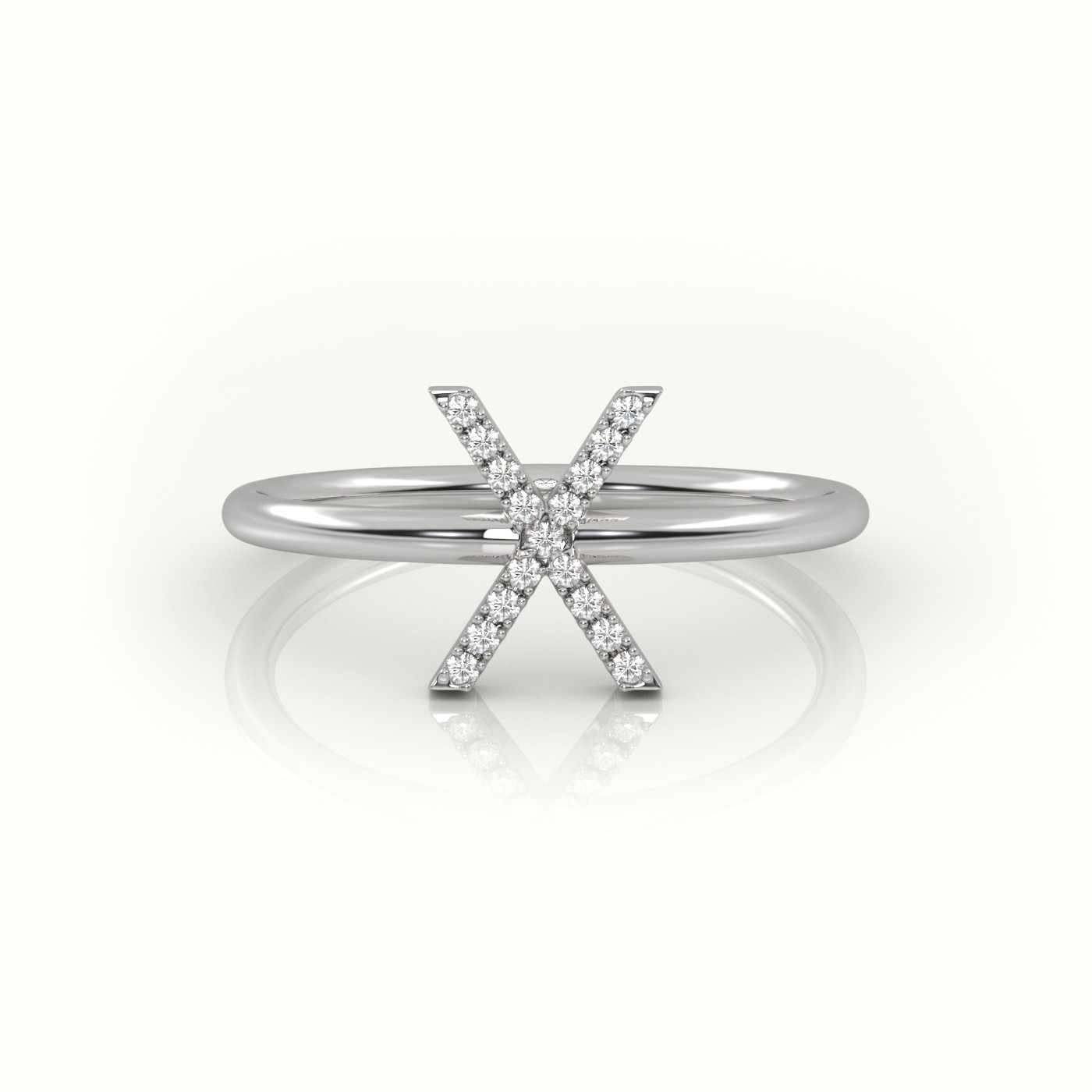18k white gold  round cut diamonds “x” initials monogram alphabet ring