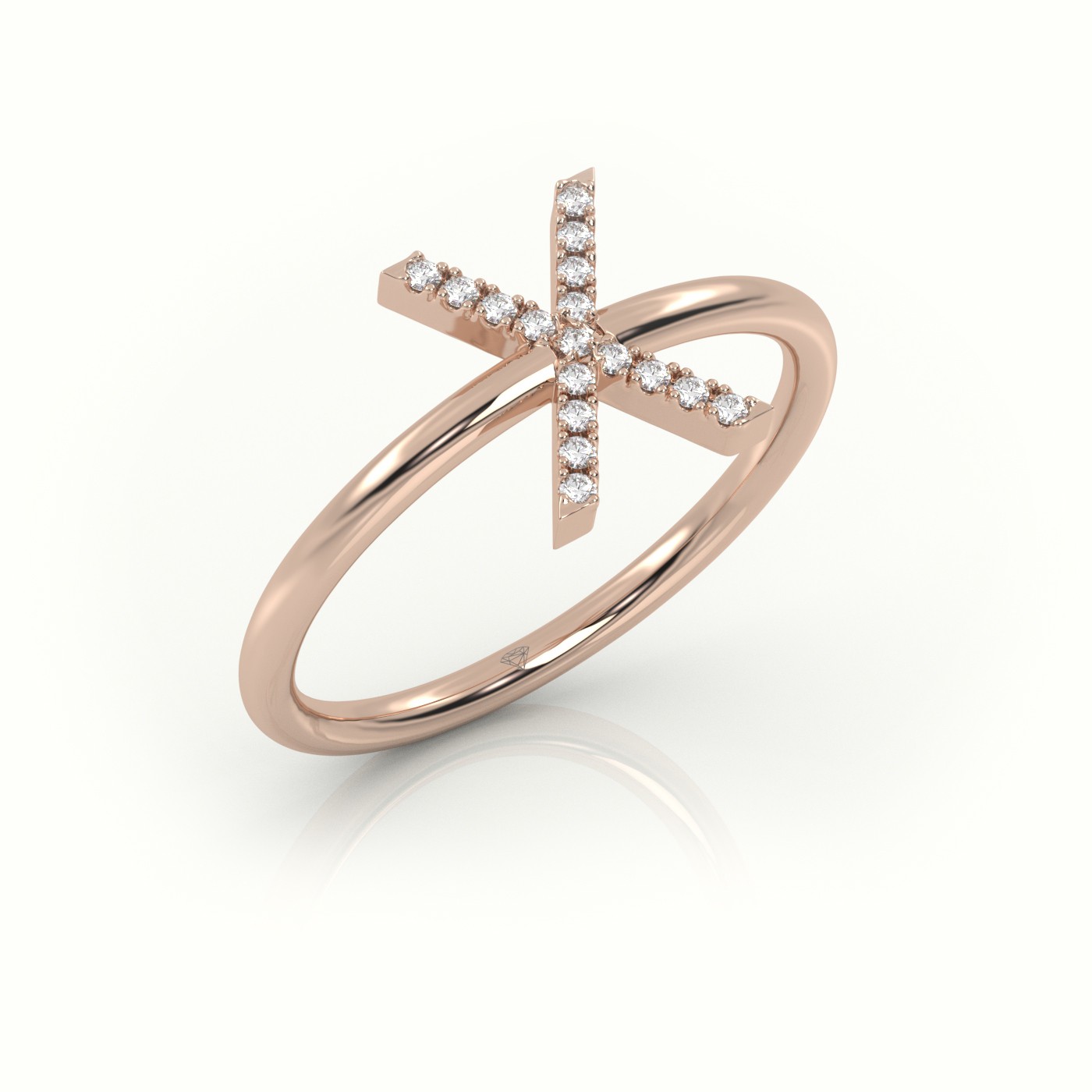 18k rose gold  round cut diamonds “x” initials monogram alphabet ring Photos & images