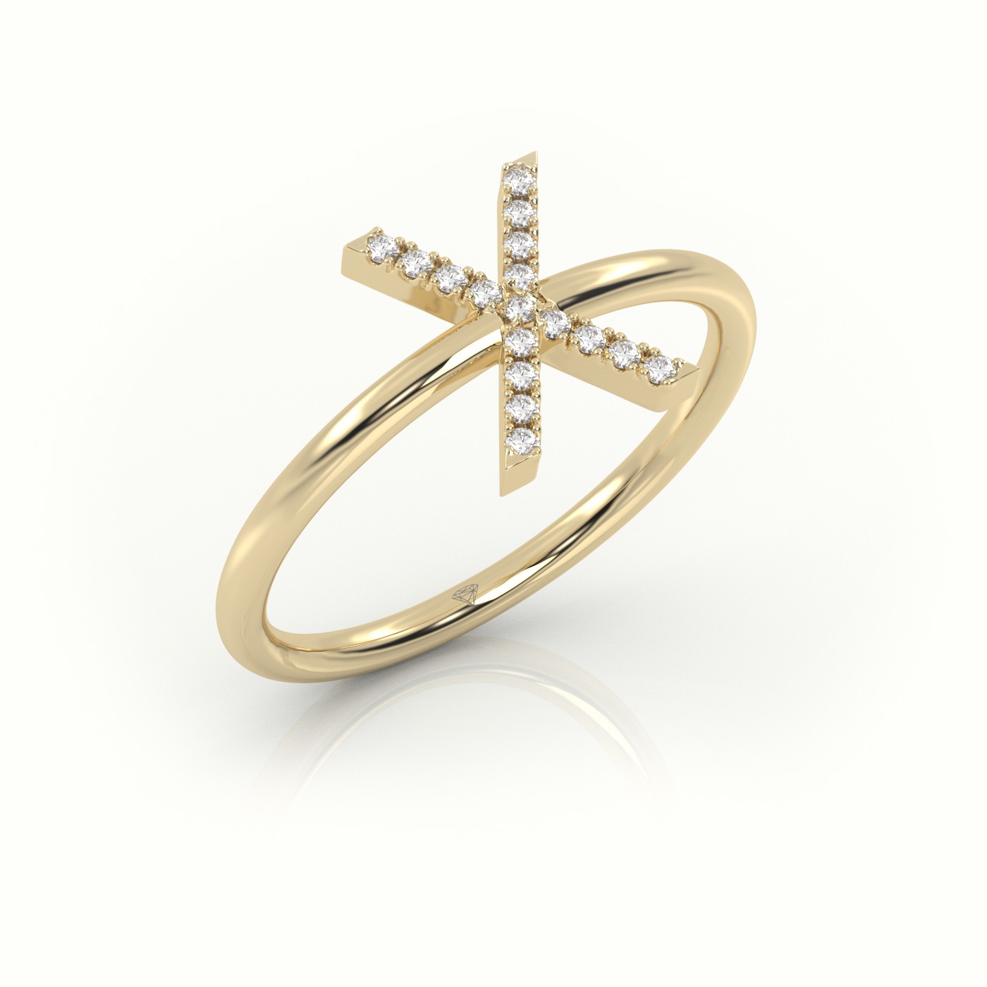 18k yellow gold  round cut diamonds “x” initials monogram alphabet ring Photos & images