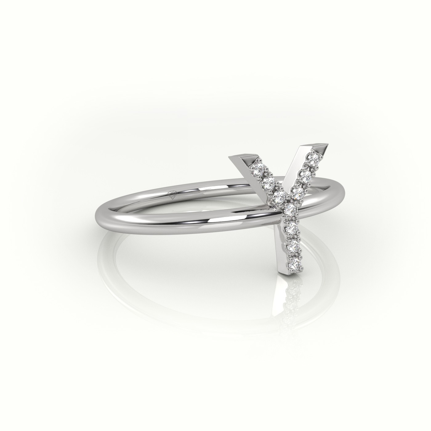 18k white gold  round cut diamonds “y” initials monogram alphabet ring Photos & images