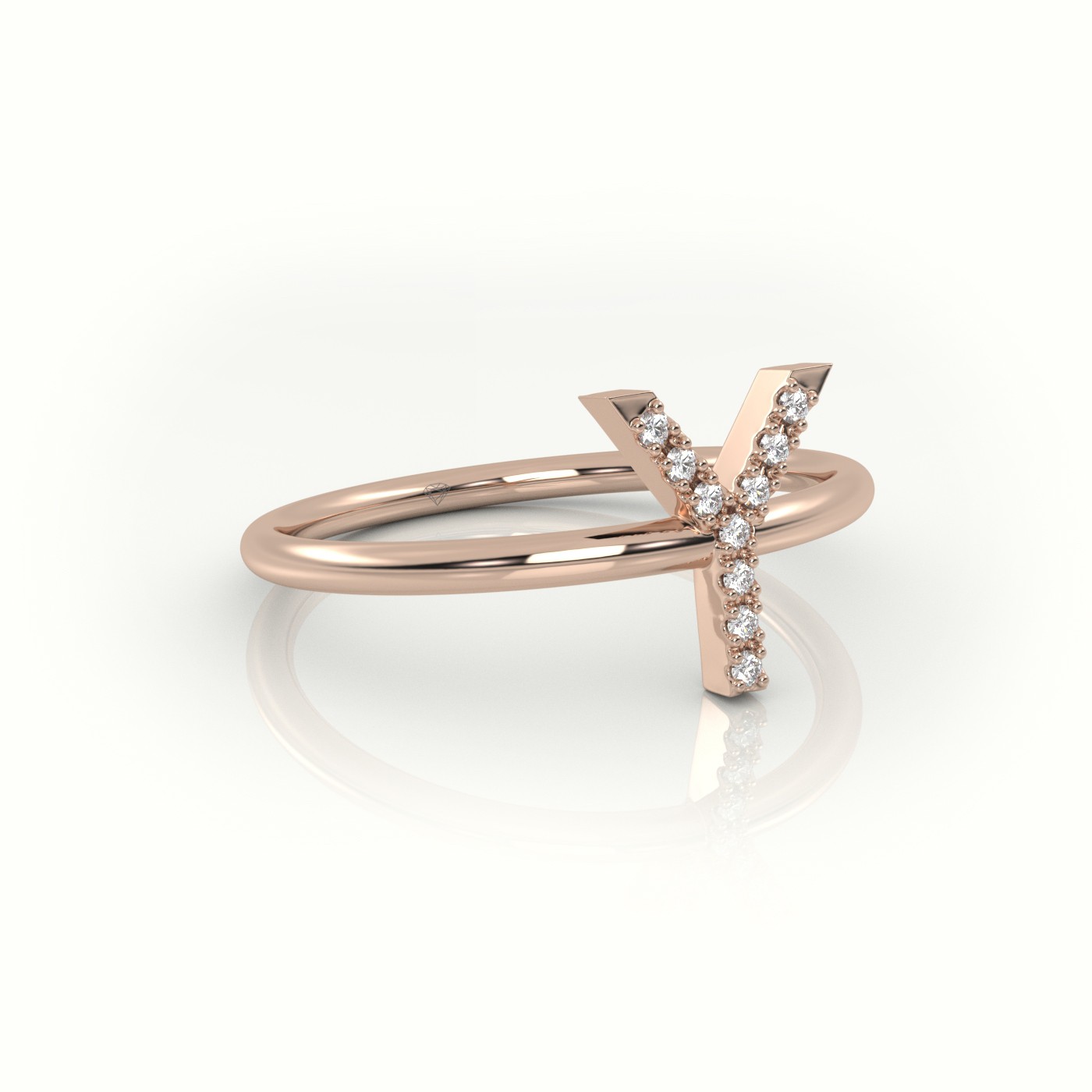 18k rose gold  round cut diamonds “y” initials monogram alphabet ring Photos & images