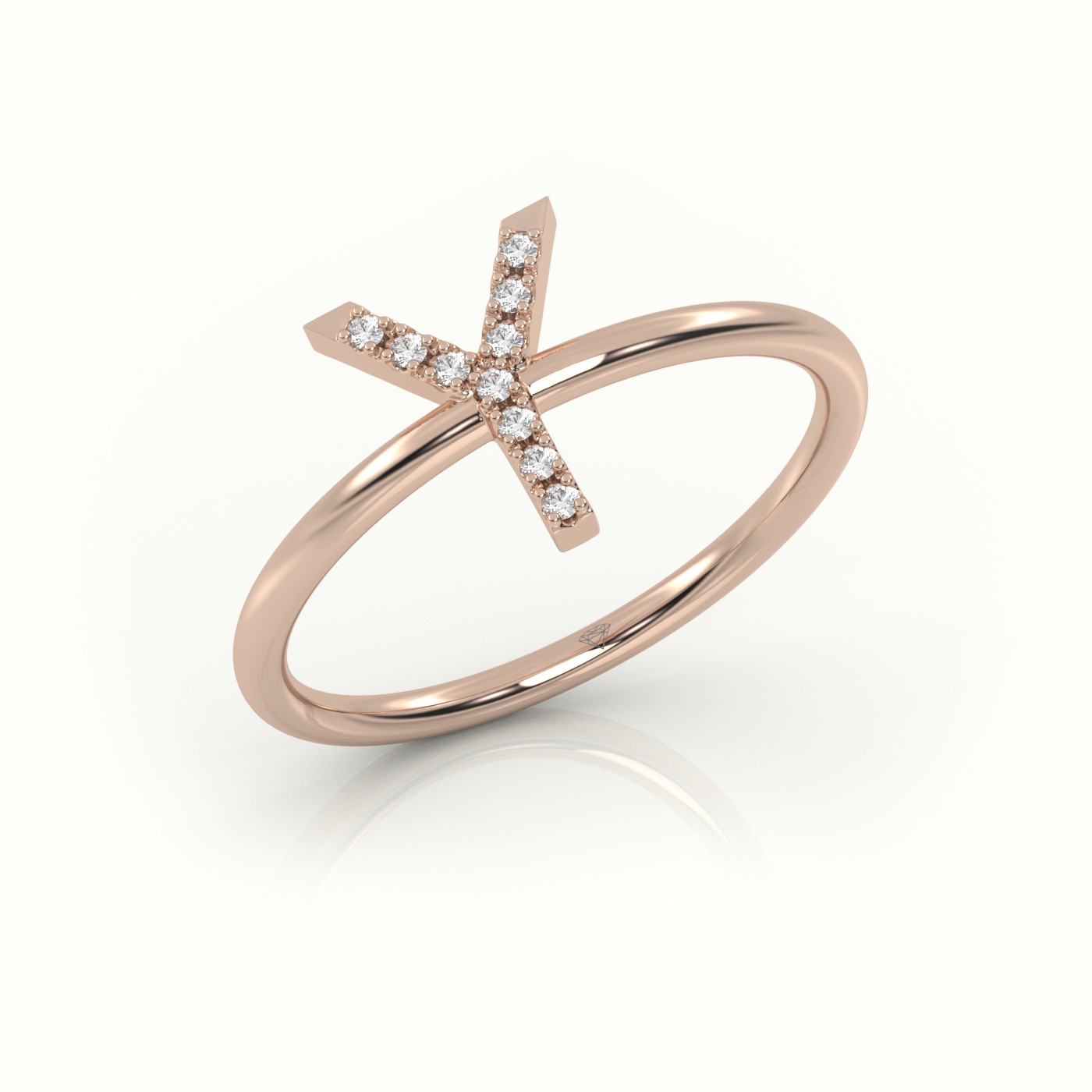 18k rose gold  round cut diamonds “y” initials monogram alphabet ring Photos & images