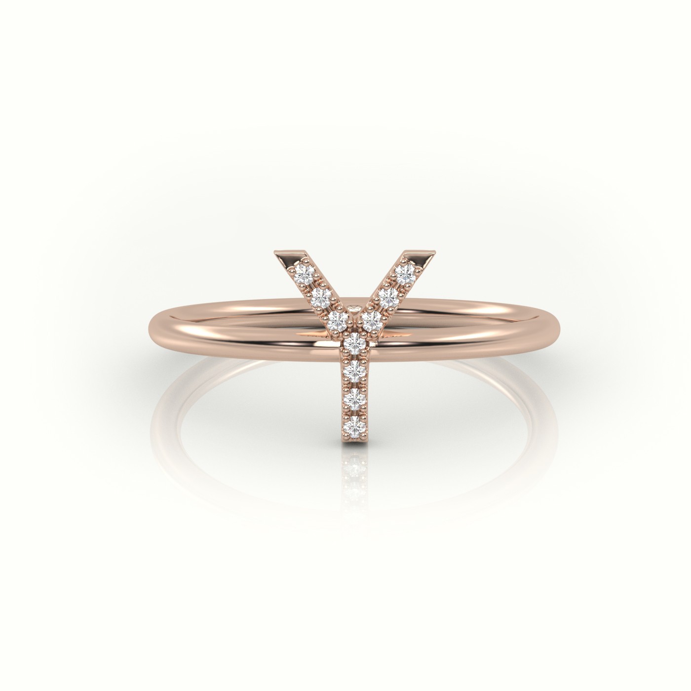 18k rose gold  round cut diamonds “y” initials monogram alphabet ring