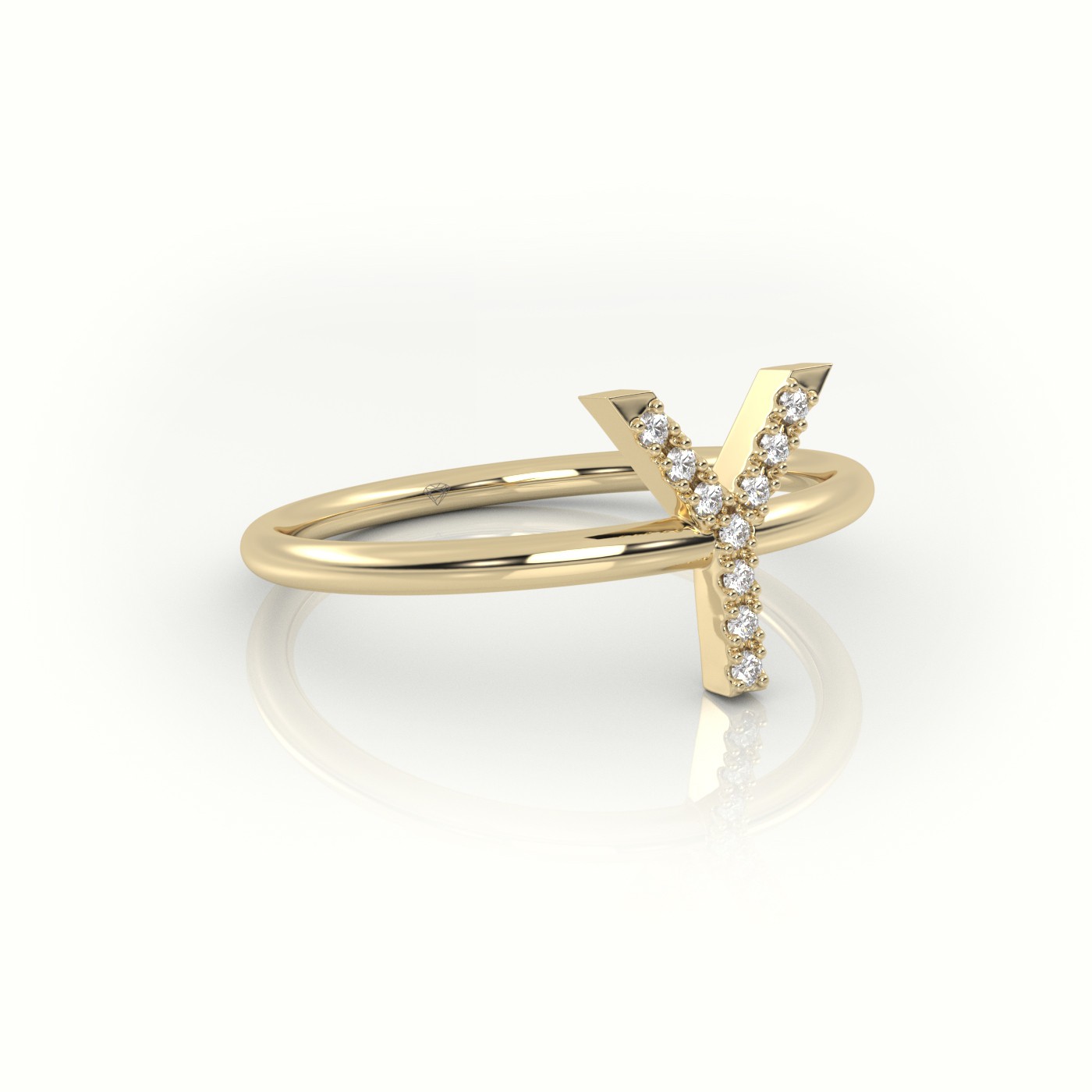 18k yellow gold  round cut diamonds “y” initials monogram alphabet ring Photos & images