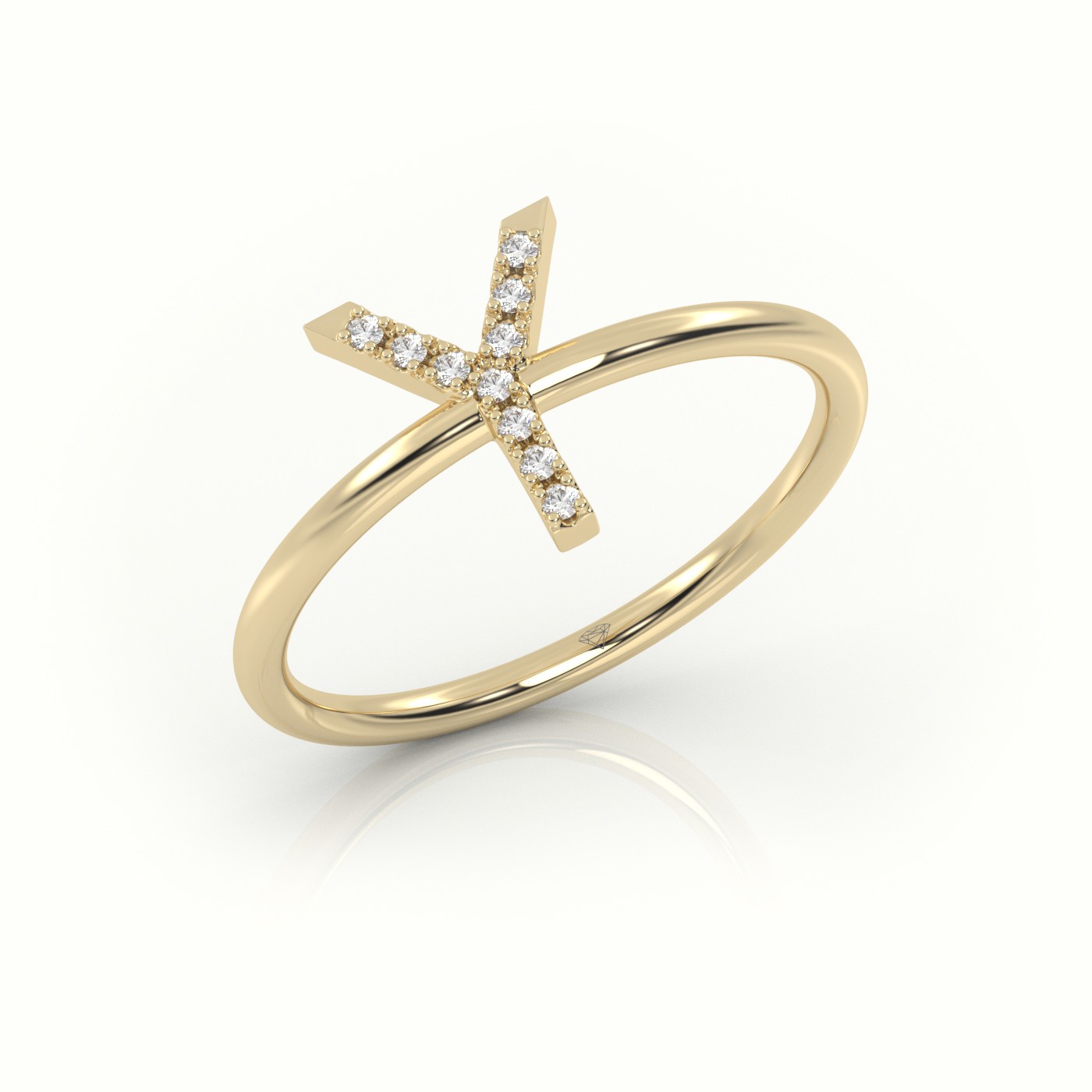 18k yellow gold  round cut diamonds “y” initials monogram alphabet ring Photos & images