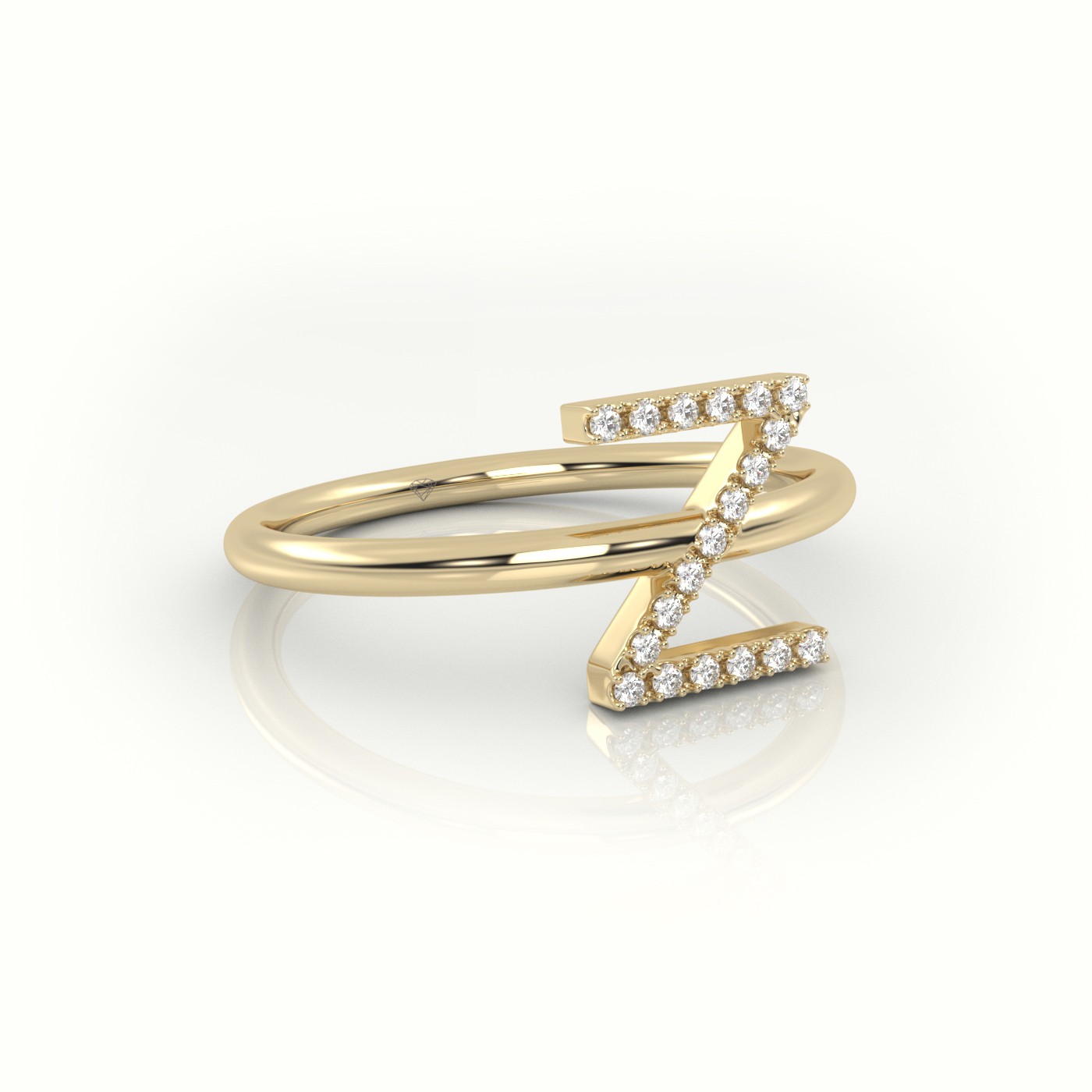 18k yellow gold  round cut diamonds “z” initials monogram alphabet ring Photos & images