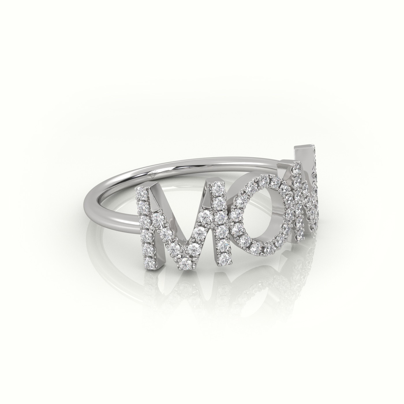 18k white gold  round cut diamonds “mom” customized monogram ring Photos & images
