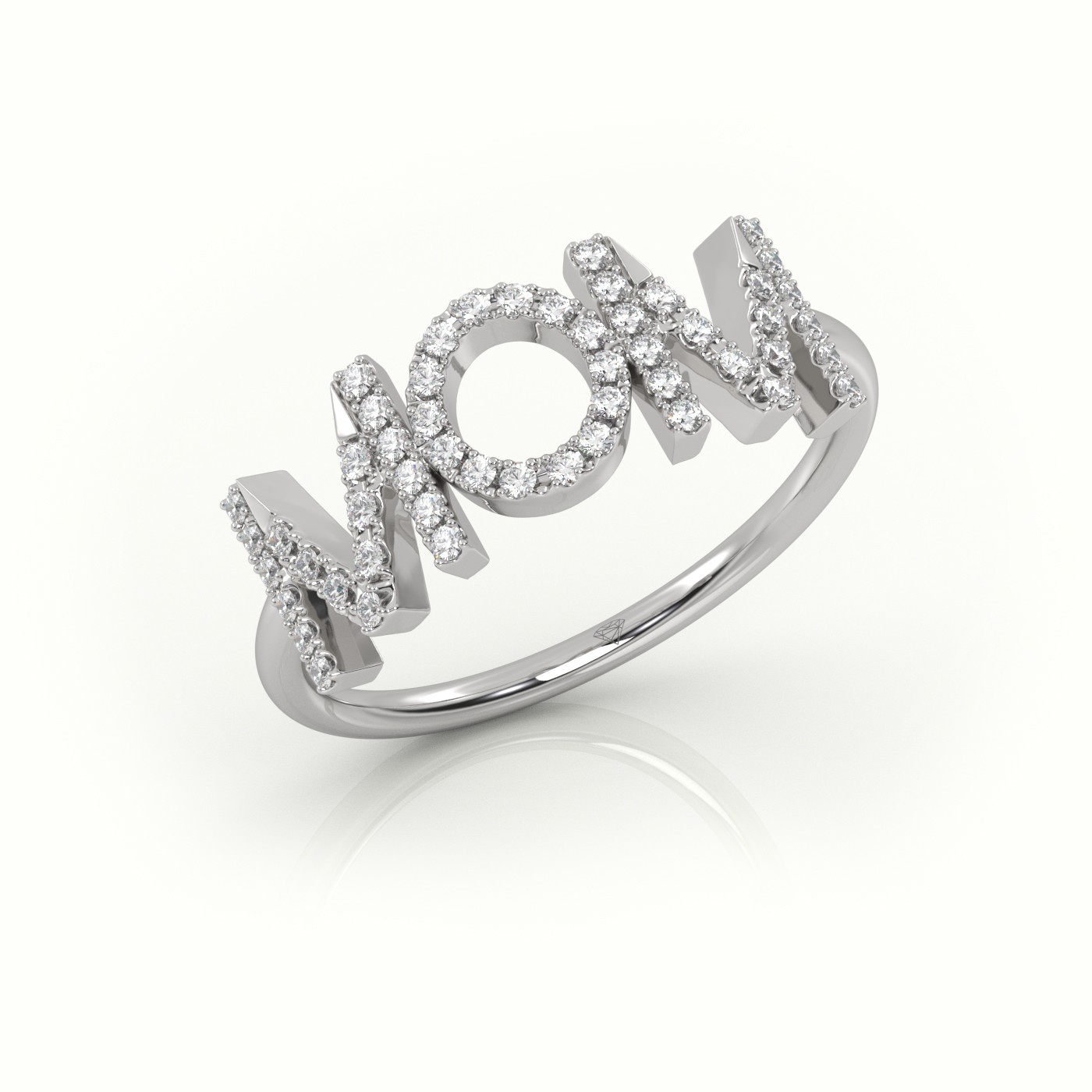 18k white gold  round cut diamonds “mom” customized monogram ring Photos & images
